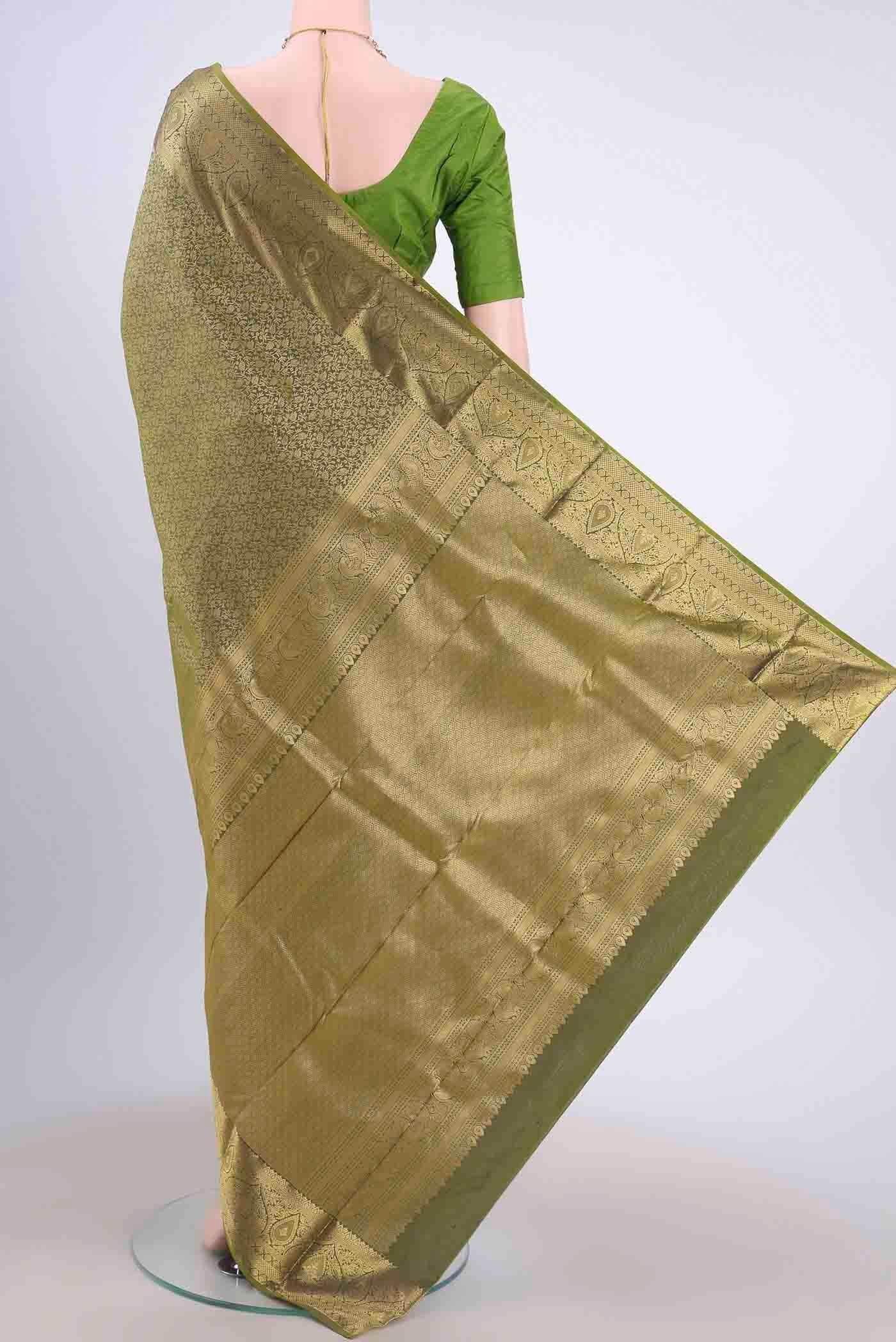 Mehandi Green Bangalore Silk Saree - Image 3