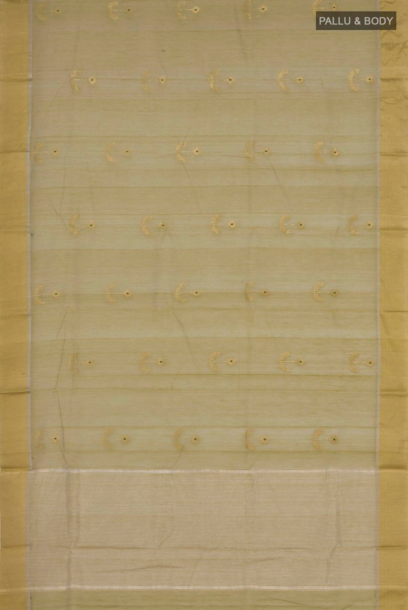 Beige with Green Color Chanderi Silk Cotton Saree - Image 4