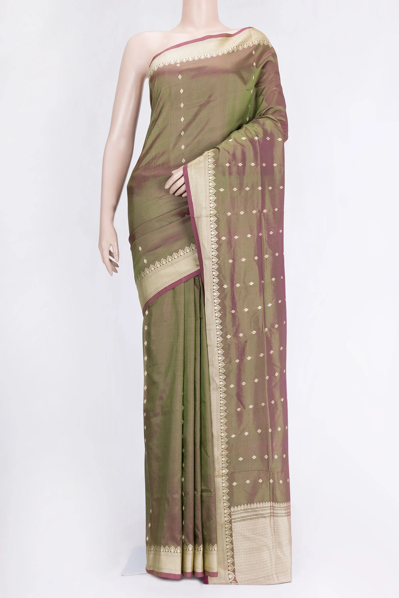 Green with Purple Color Banarasi Katan Silk Saree
