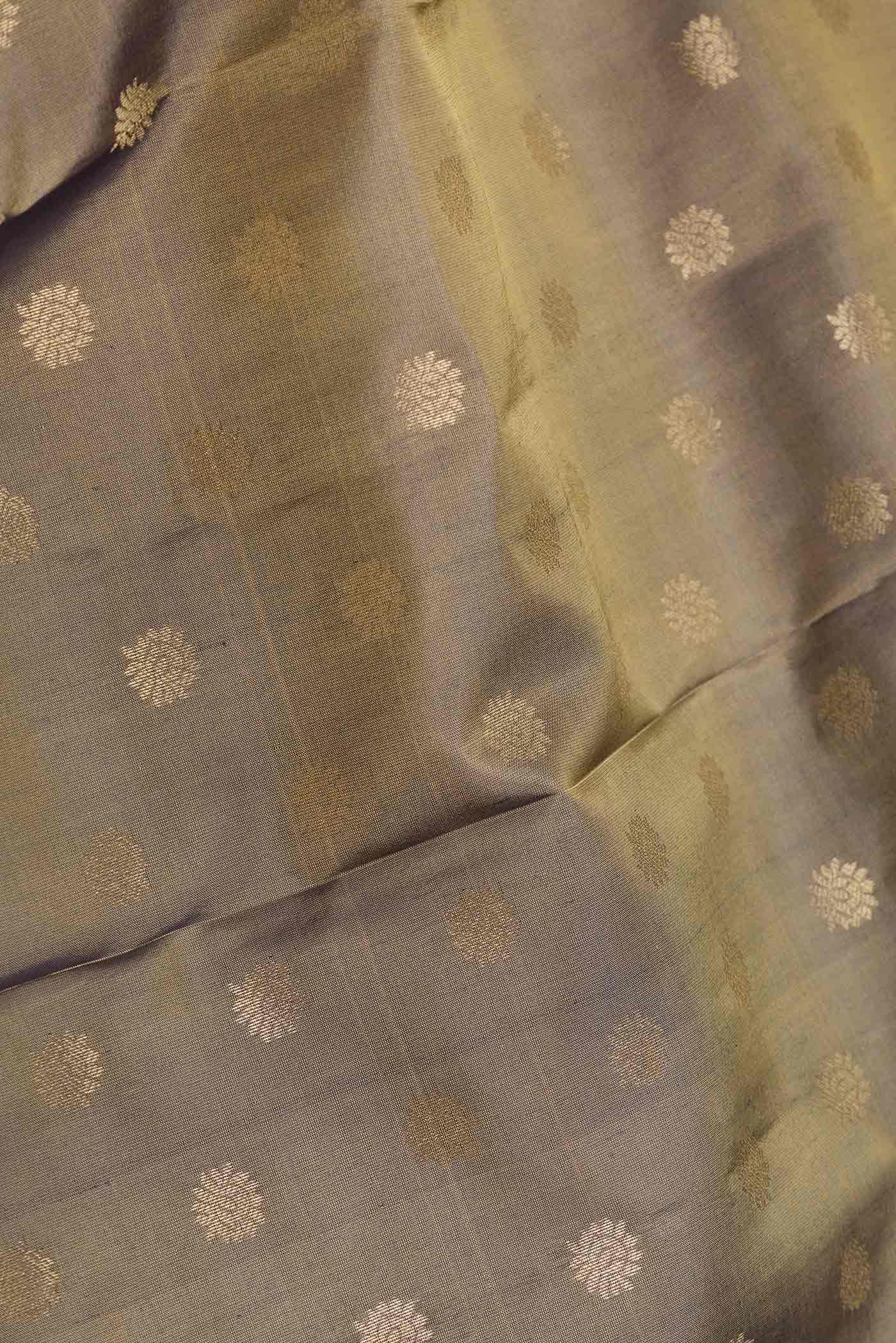 Grey with Yellow Color Kanchipuram Silk Saree - Image 2