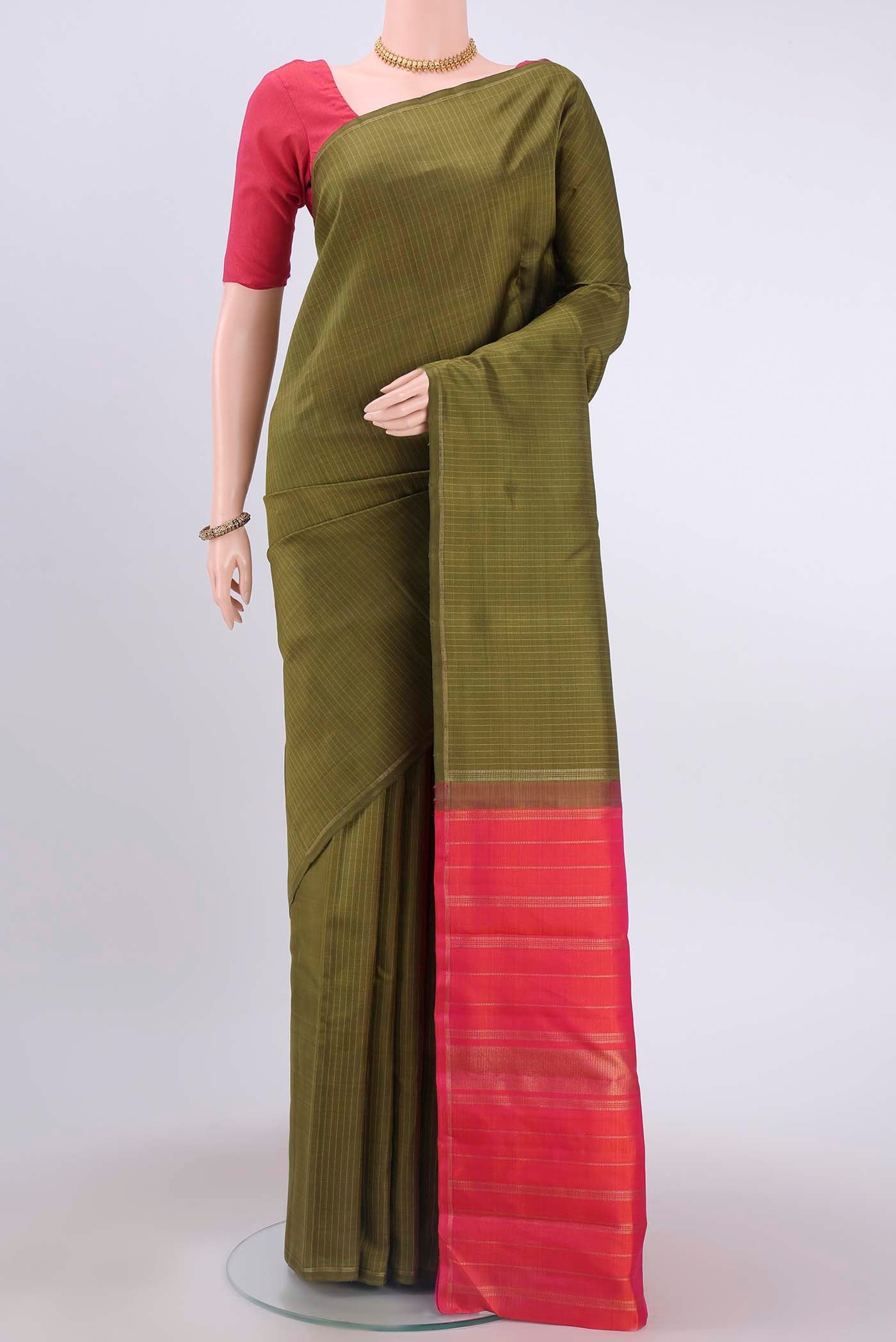 Mehandi Green Dual Tone Kanchipuram Saree