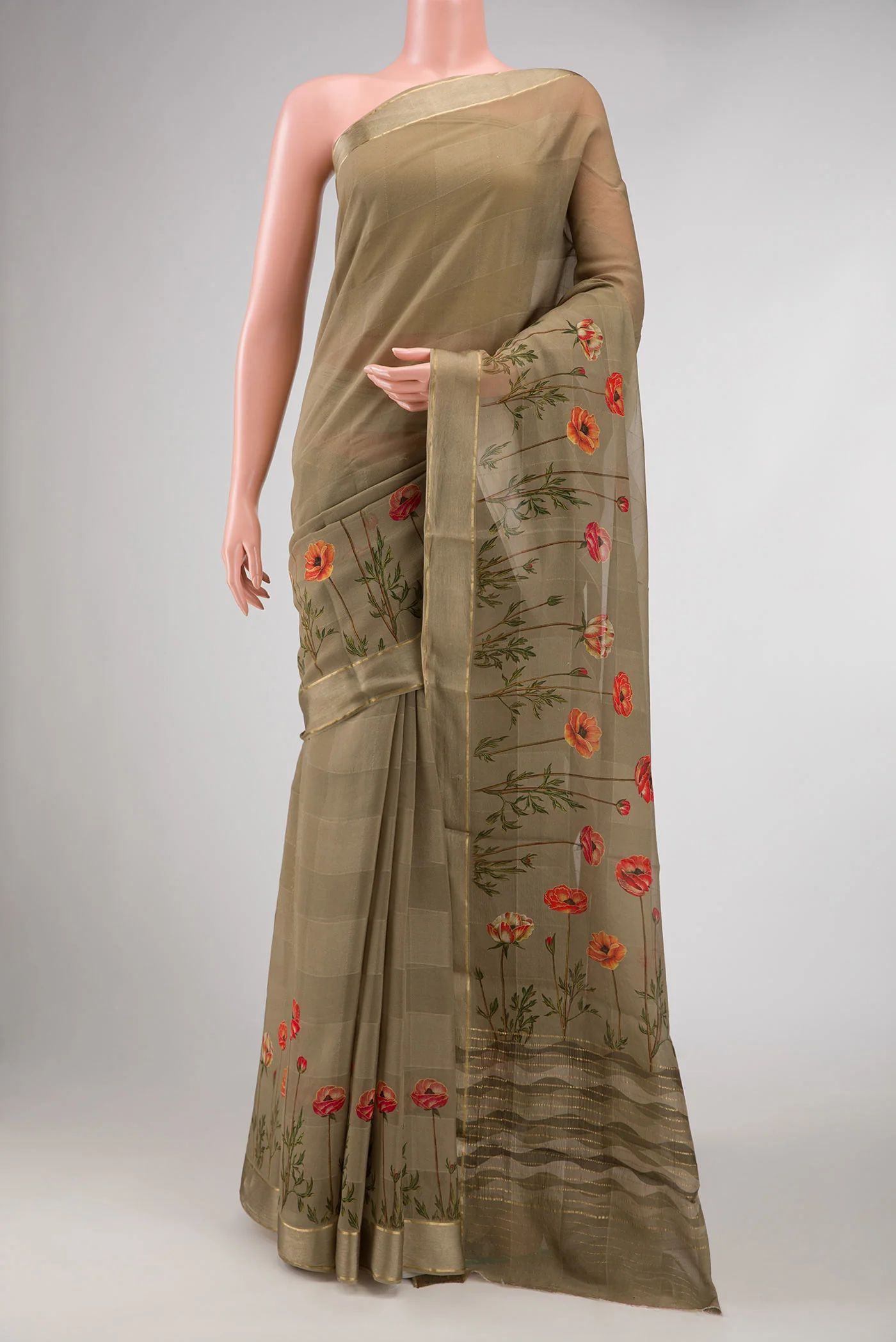 Mehandi Green Dual Tone Mysore Georgette Saree