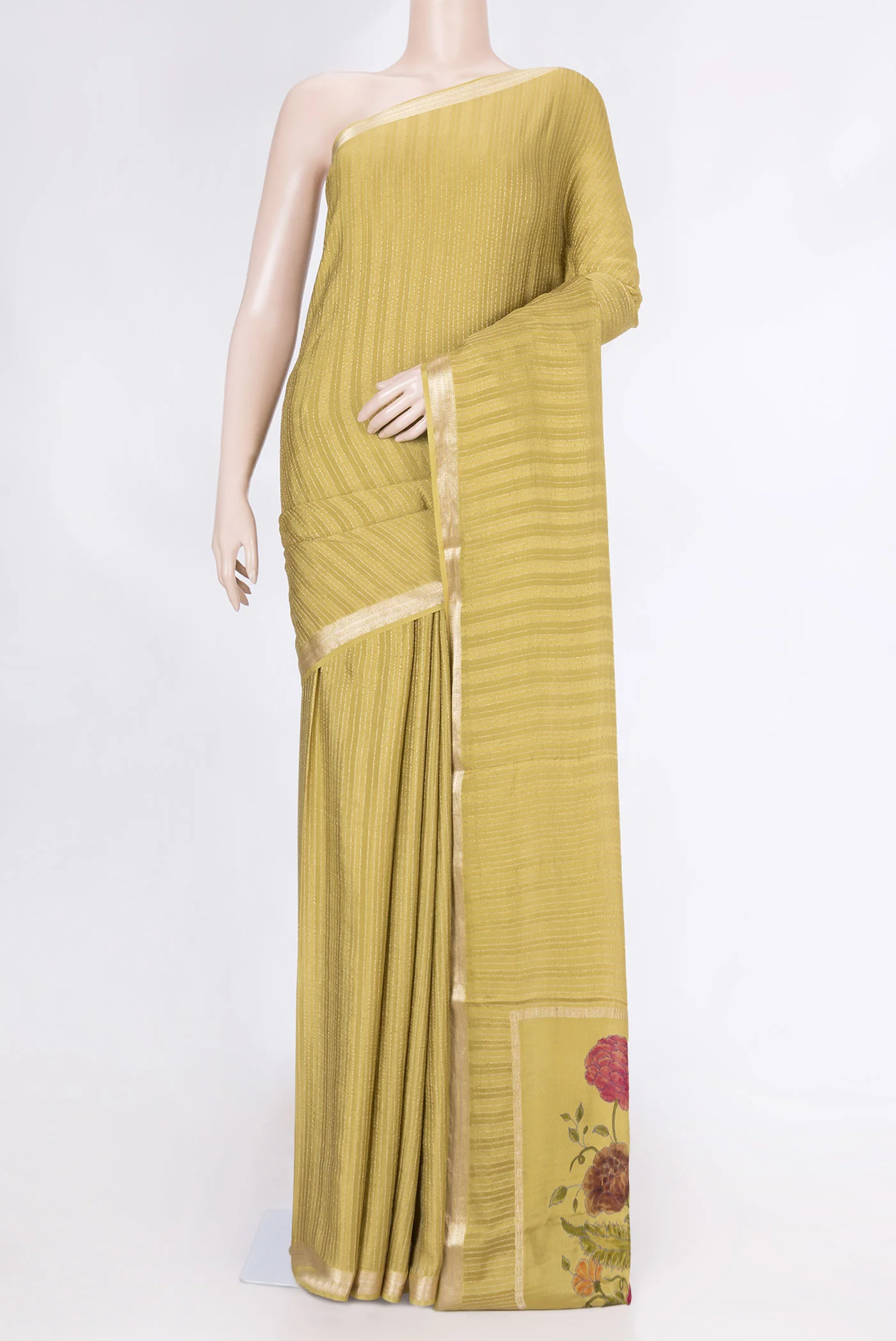 Mehandi Green Mysore Crepe Saree