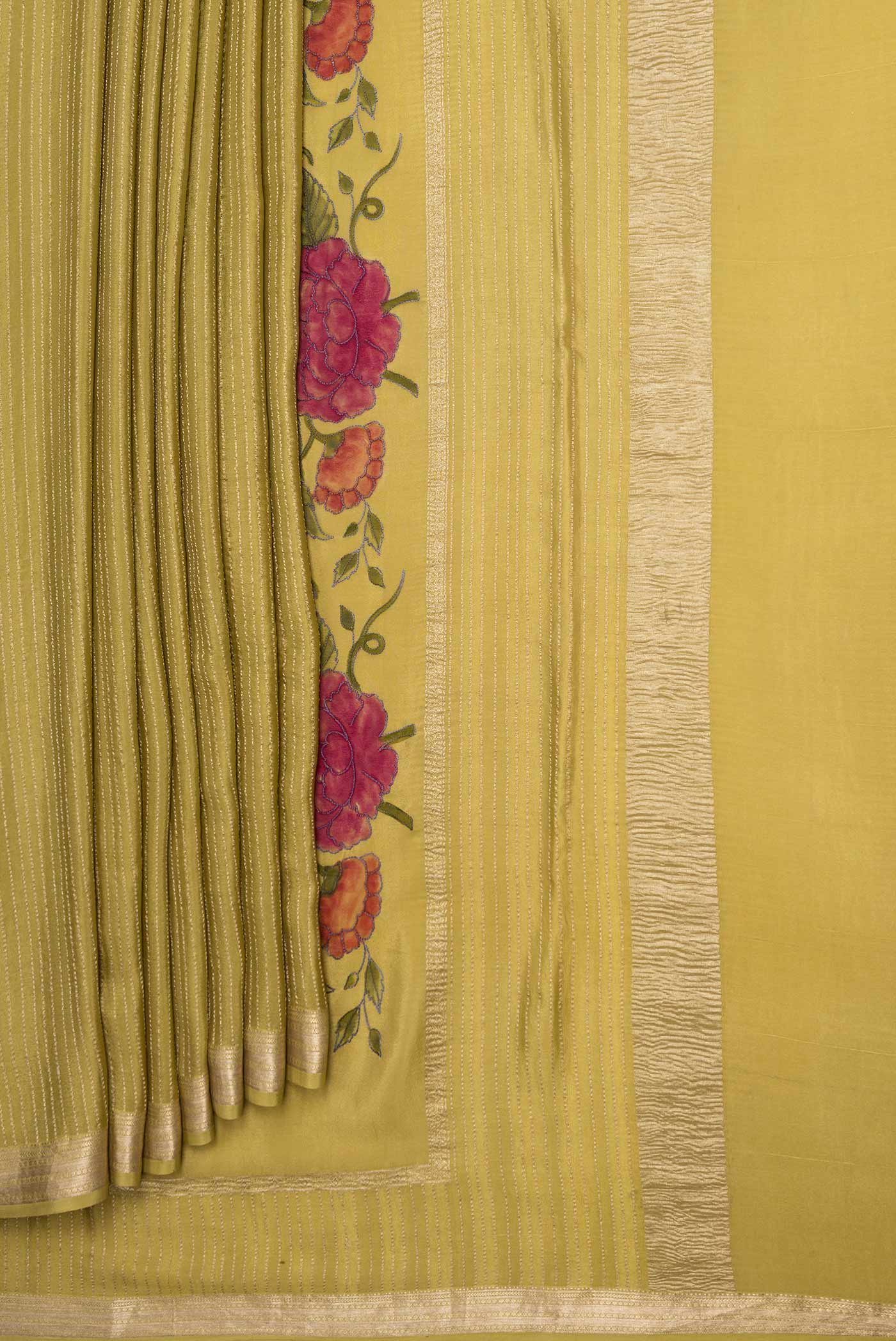 Mehandi Green Mysore Crepe Saree - Image 4