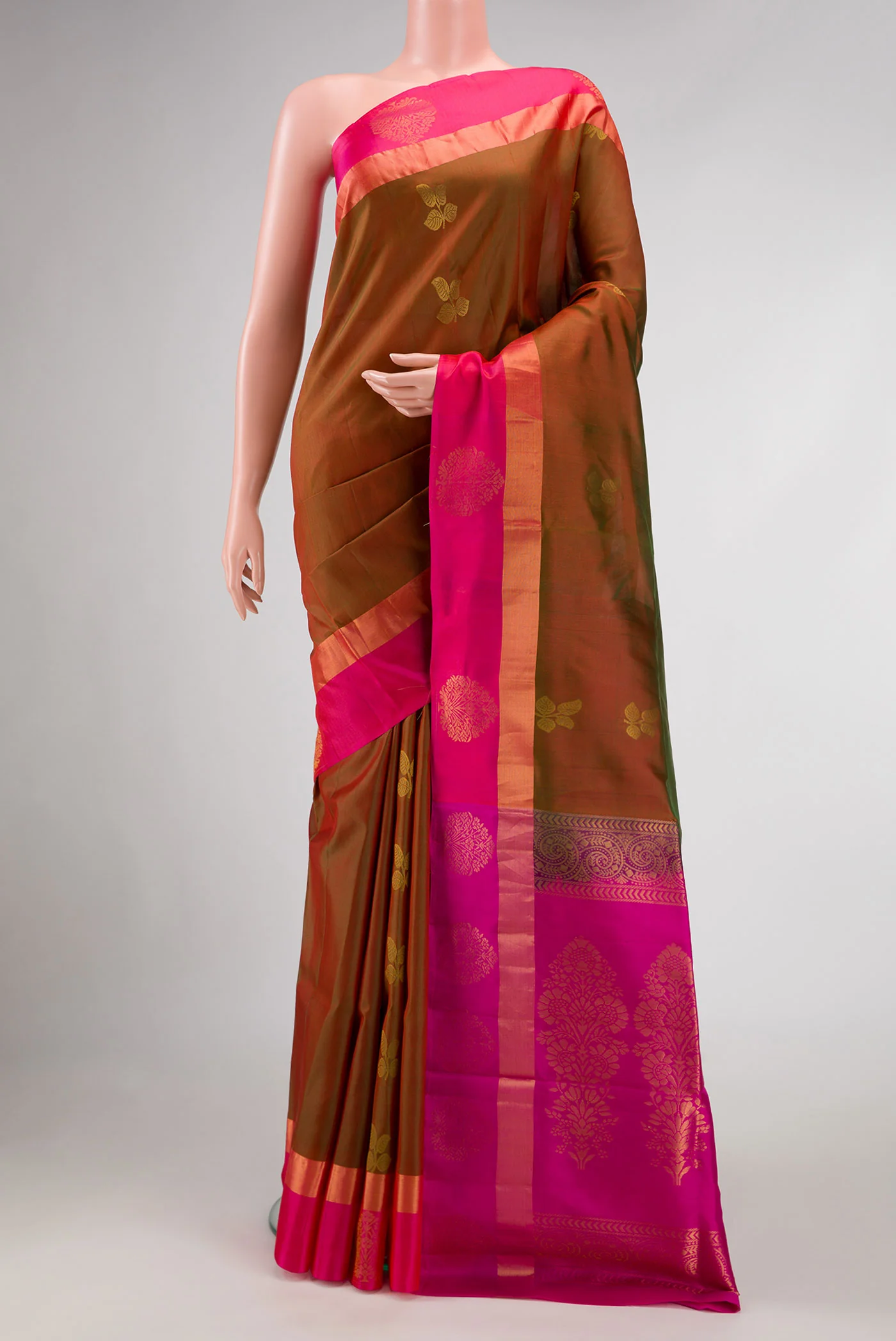 Green with Red Color Soft Silk Saree