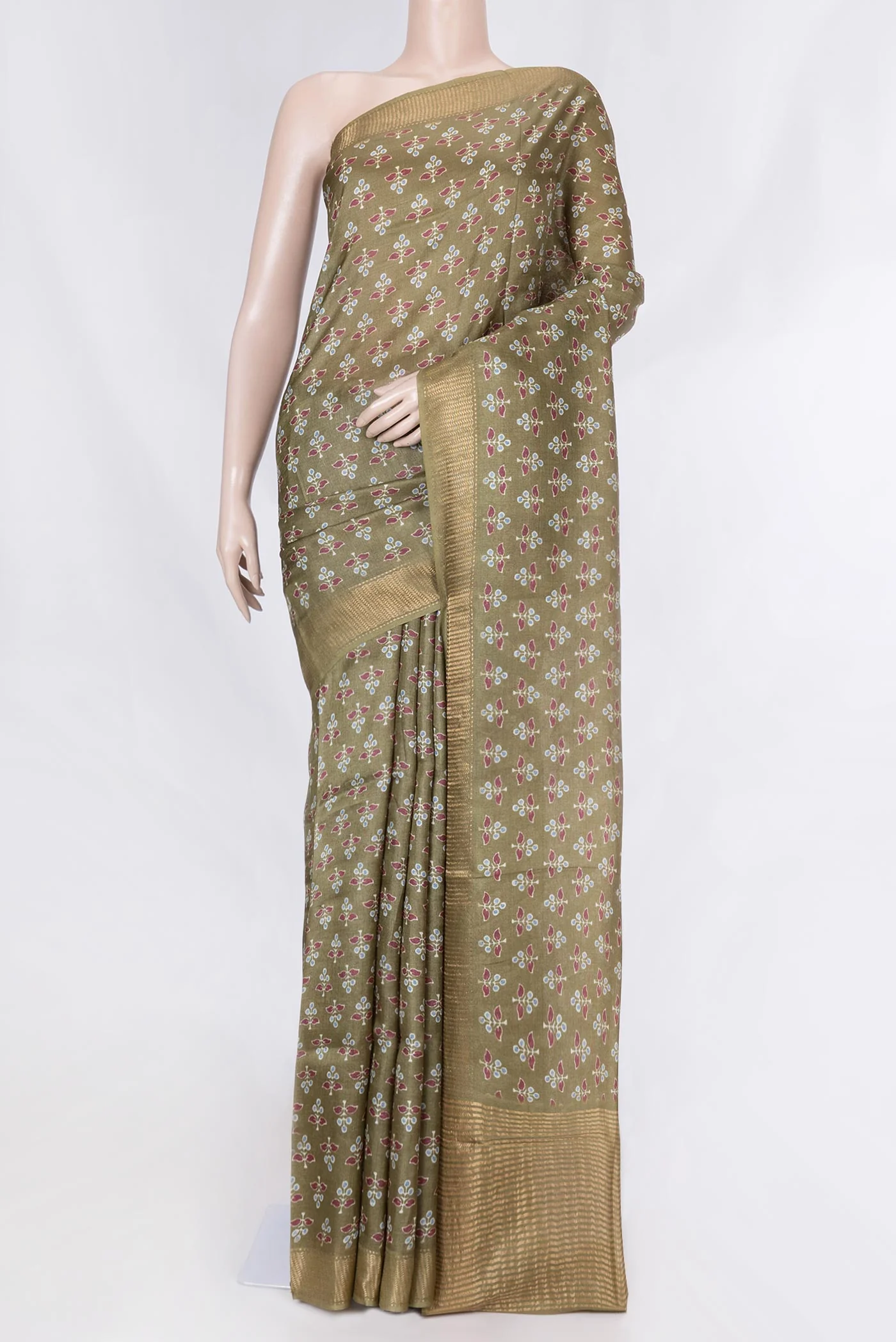 Mehandi Green Dual Tone Tussar Saree