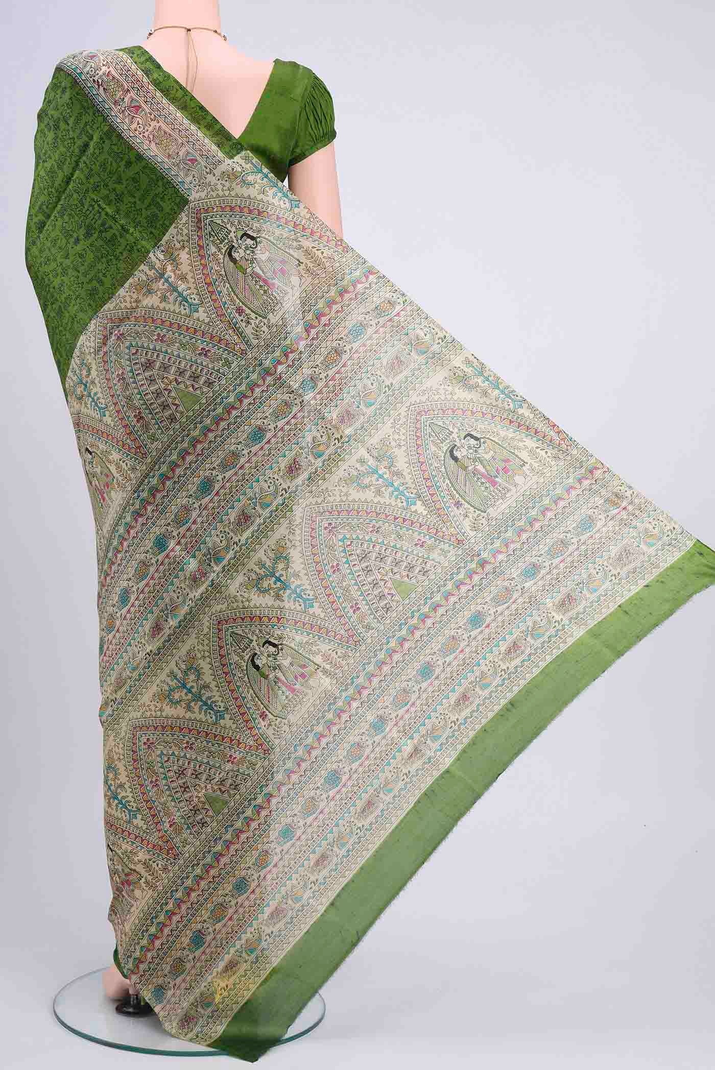 Mehandi Green Printed Silk Saree - Image 3