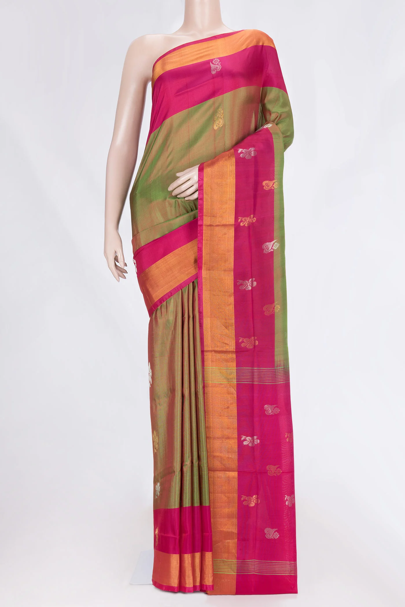 Green with Pink Color Uppada Silk Saree