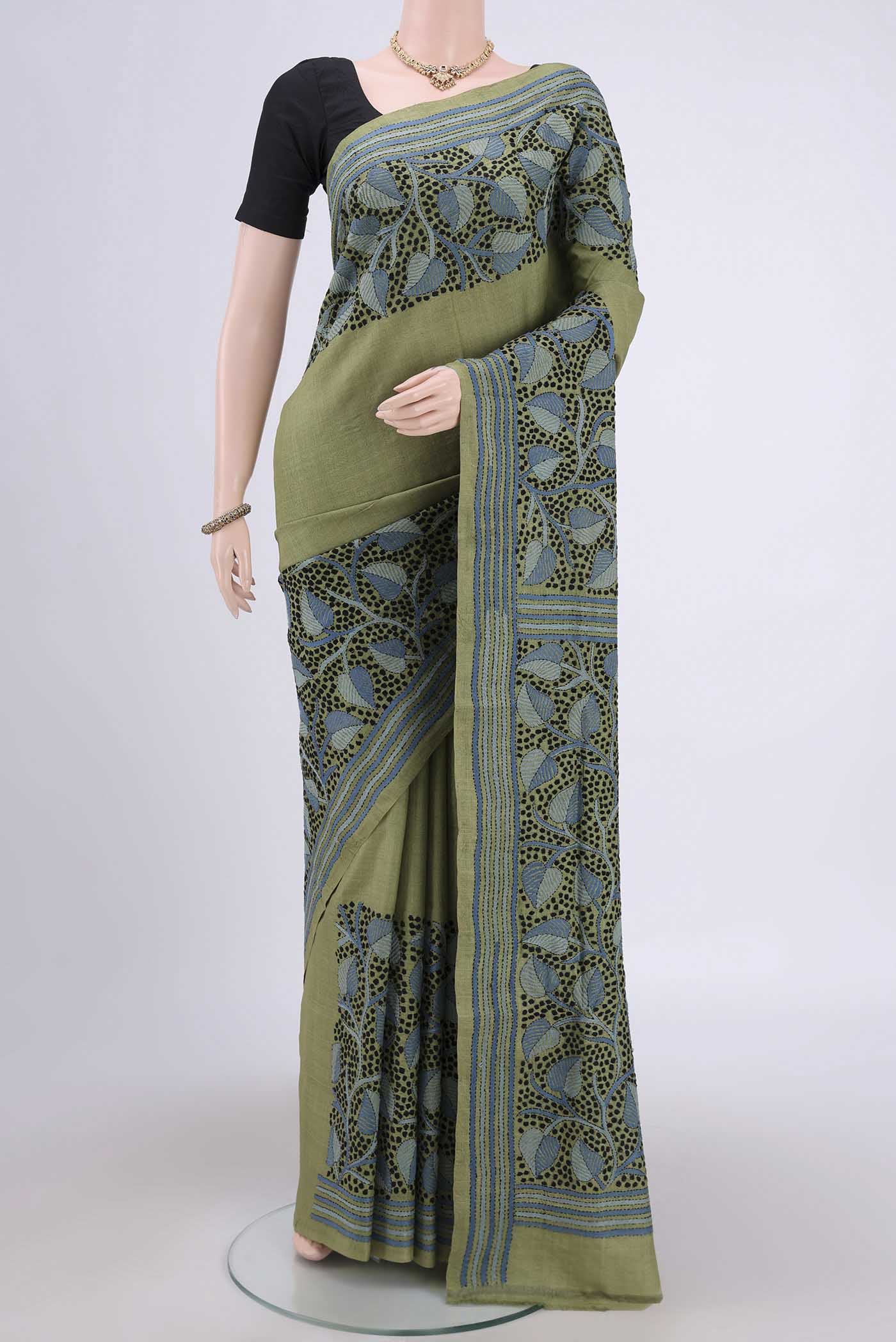 Mehandi Green Tussar Silk Saree