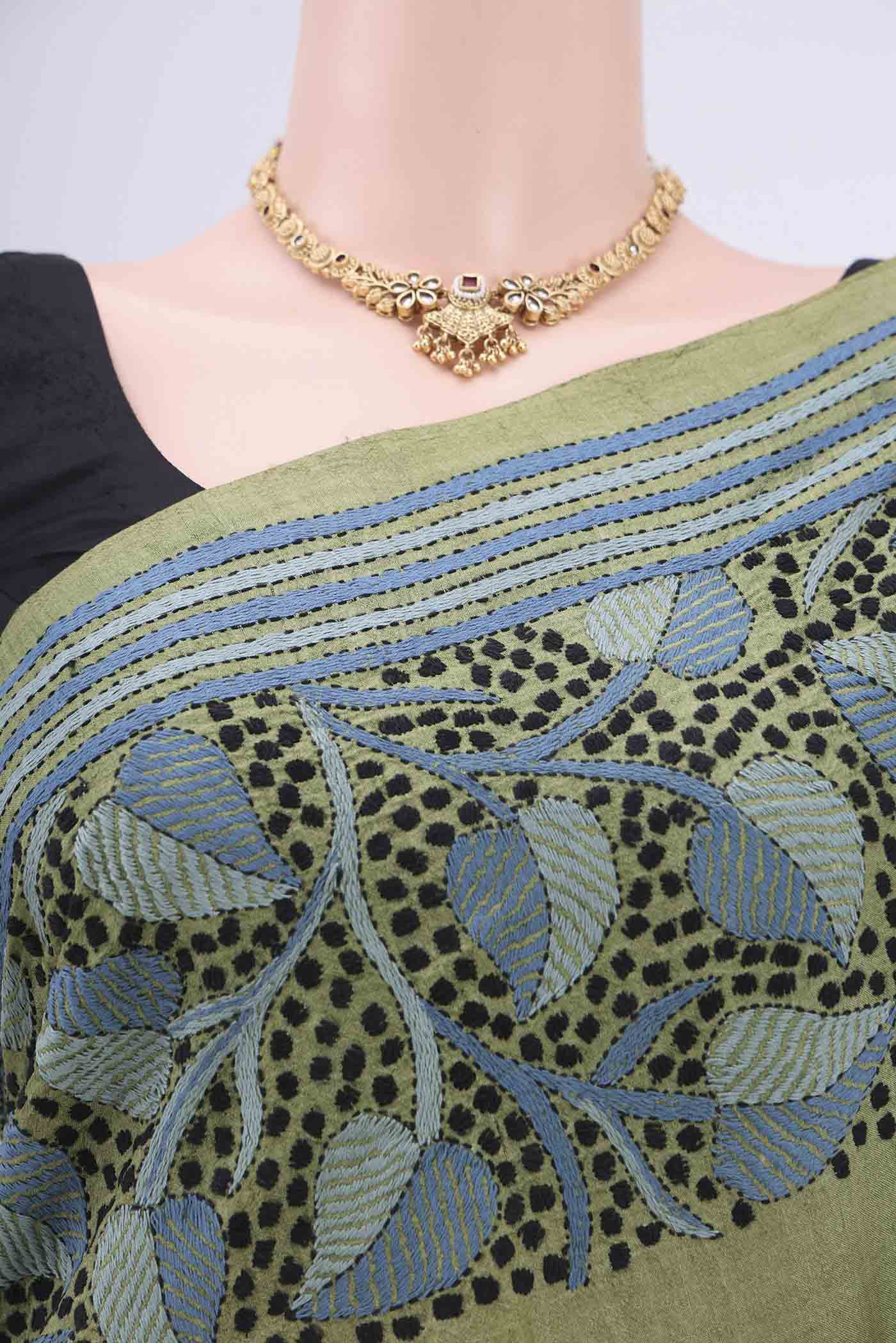 Mehandi Green Tussar Silk Saree - Image 2