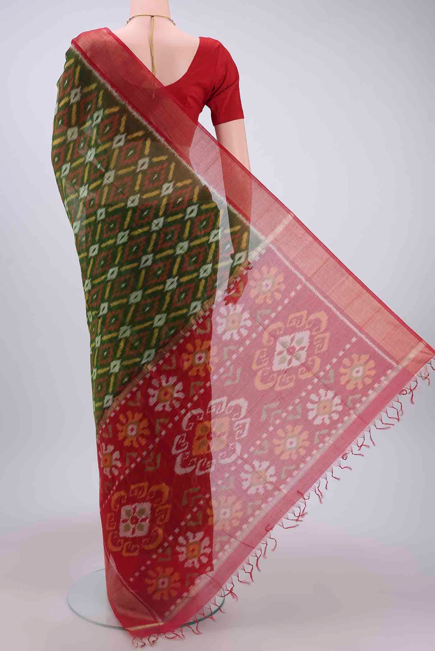 Mehandi Green Kora Cotton Saree - Image 3