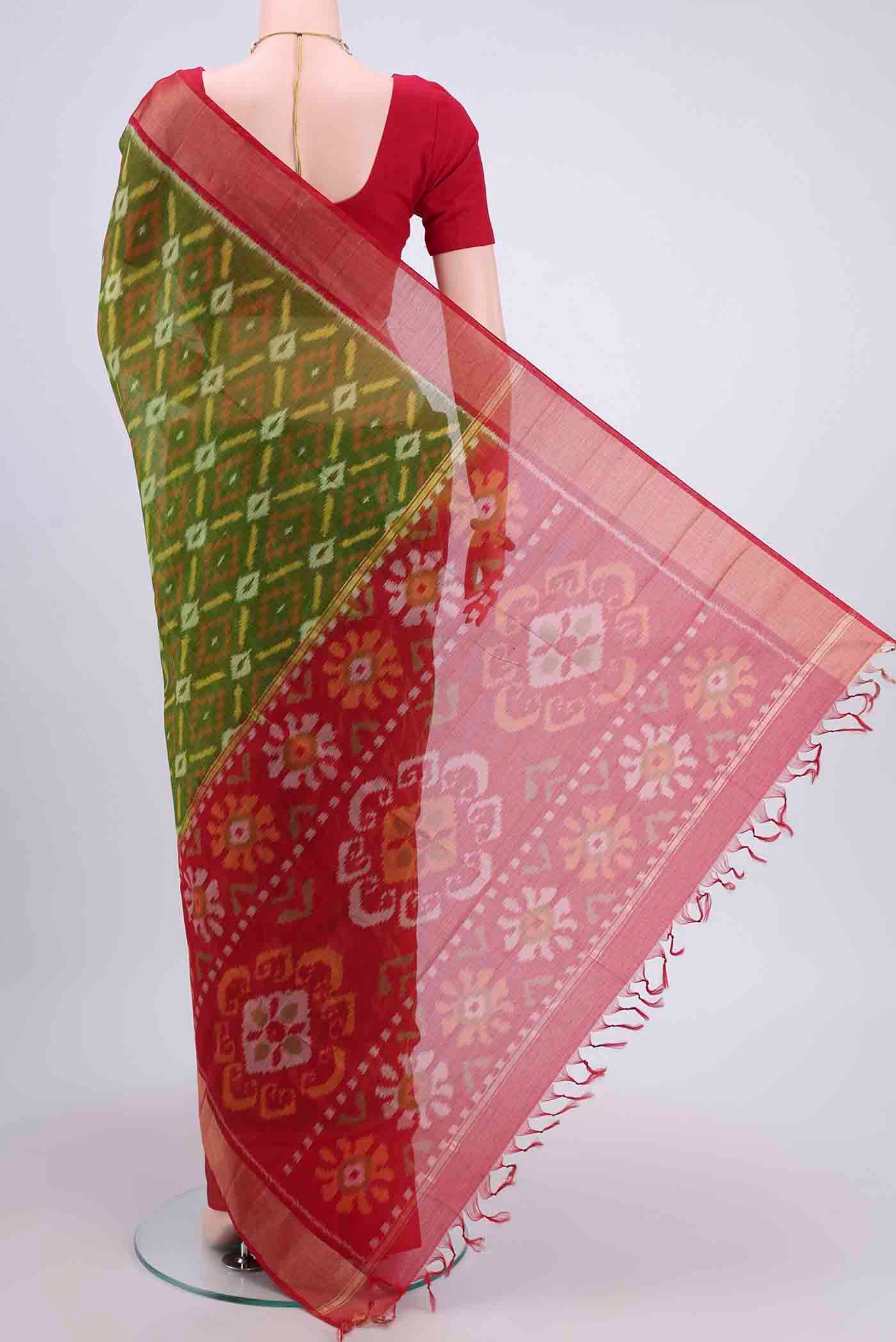 Mehandi Green Kora Cotton Saree - Image 3
