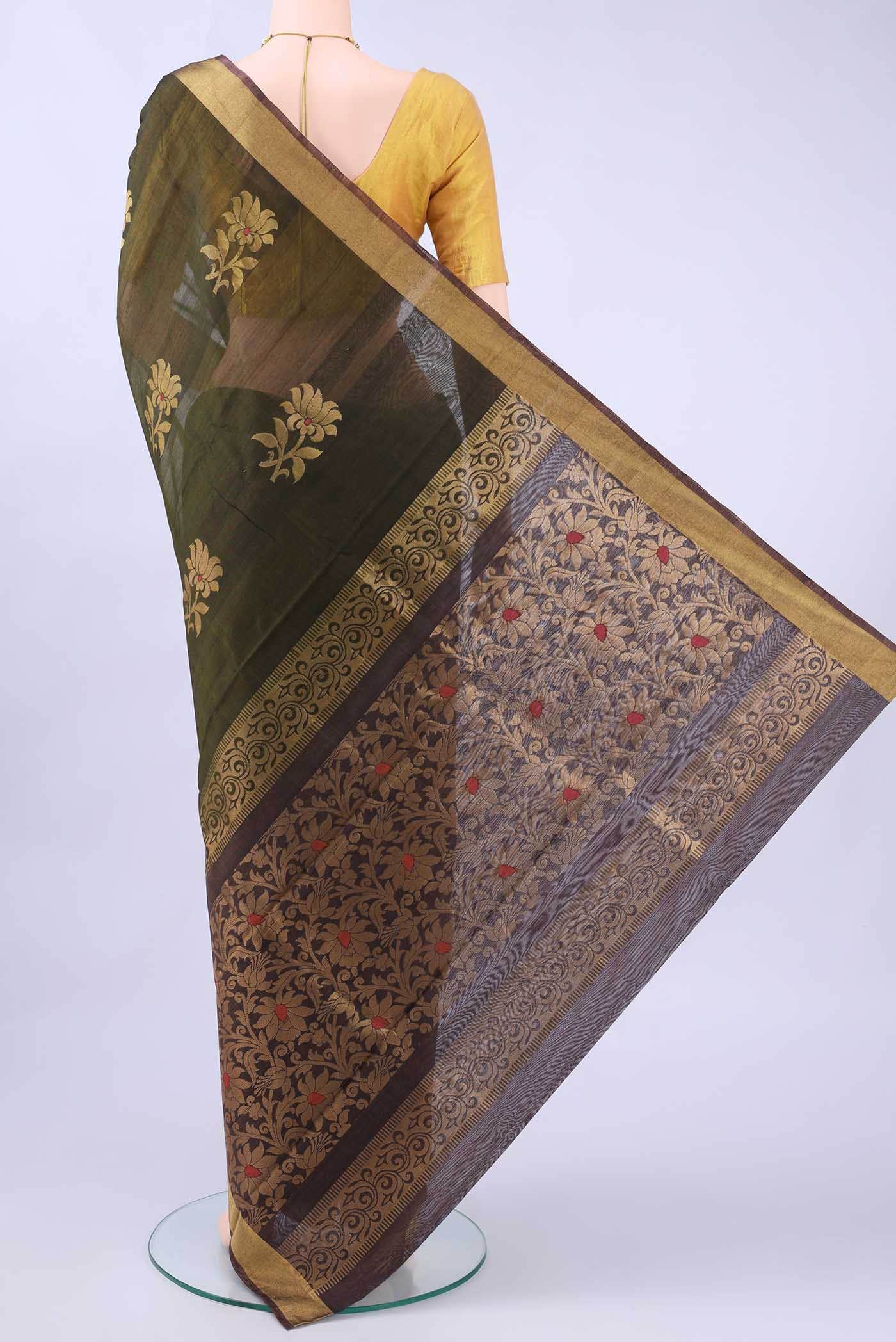 Mehandi Green Kora Cotton Saree - Image 2