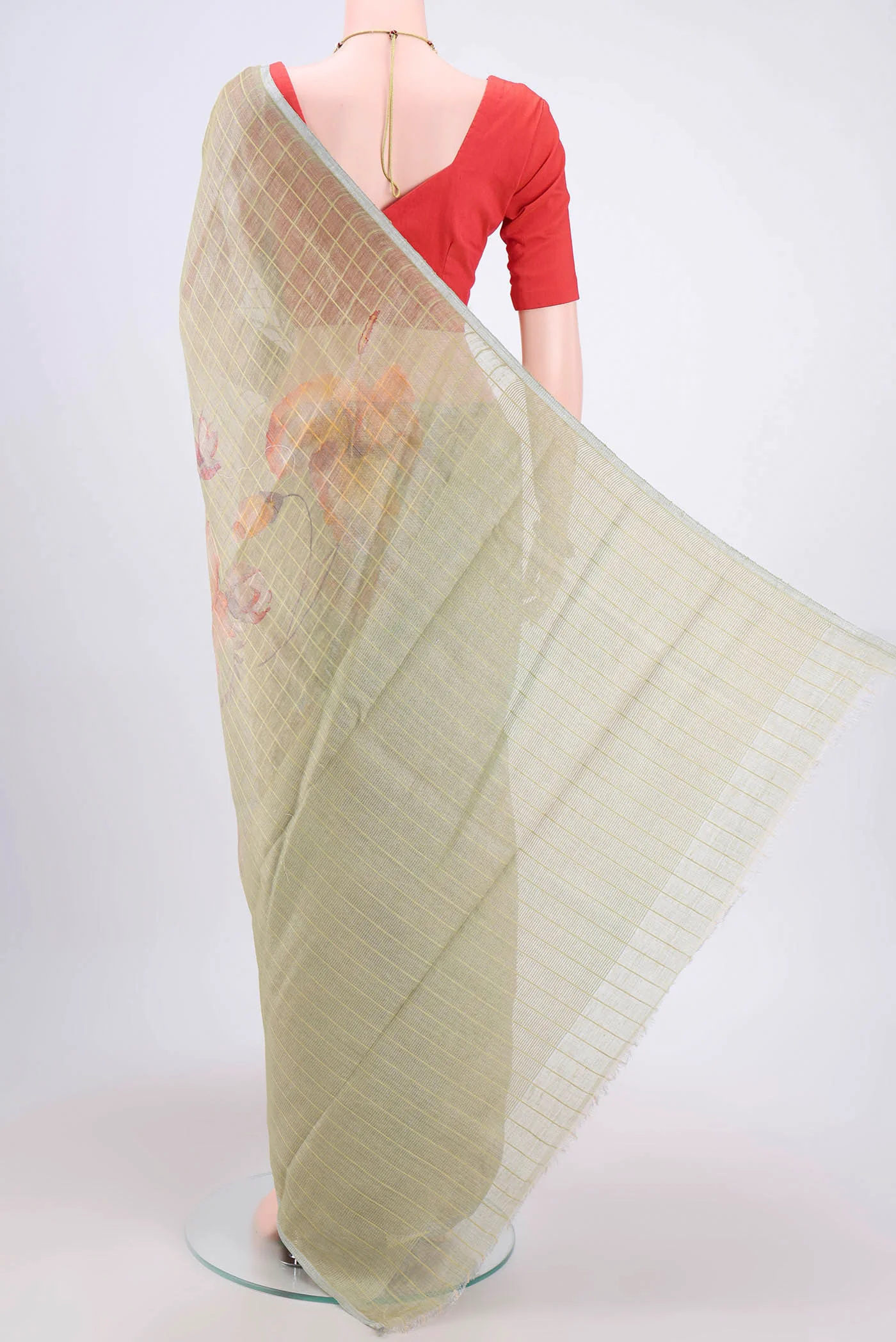 Light Green Linen Saree - Image 3