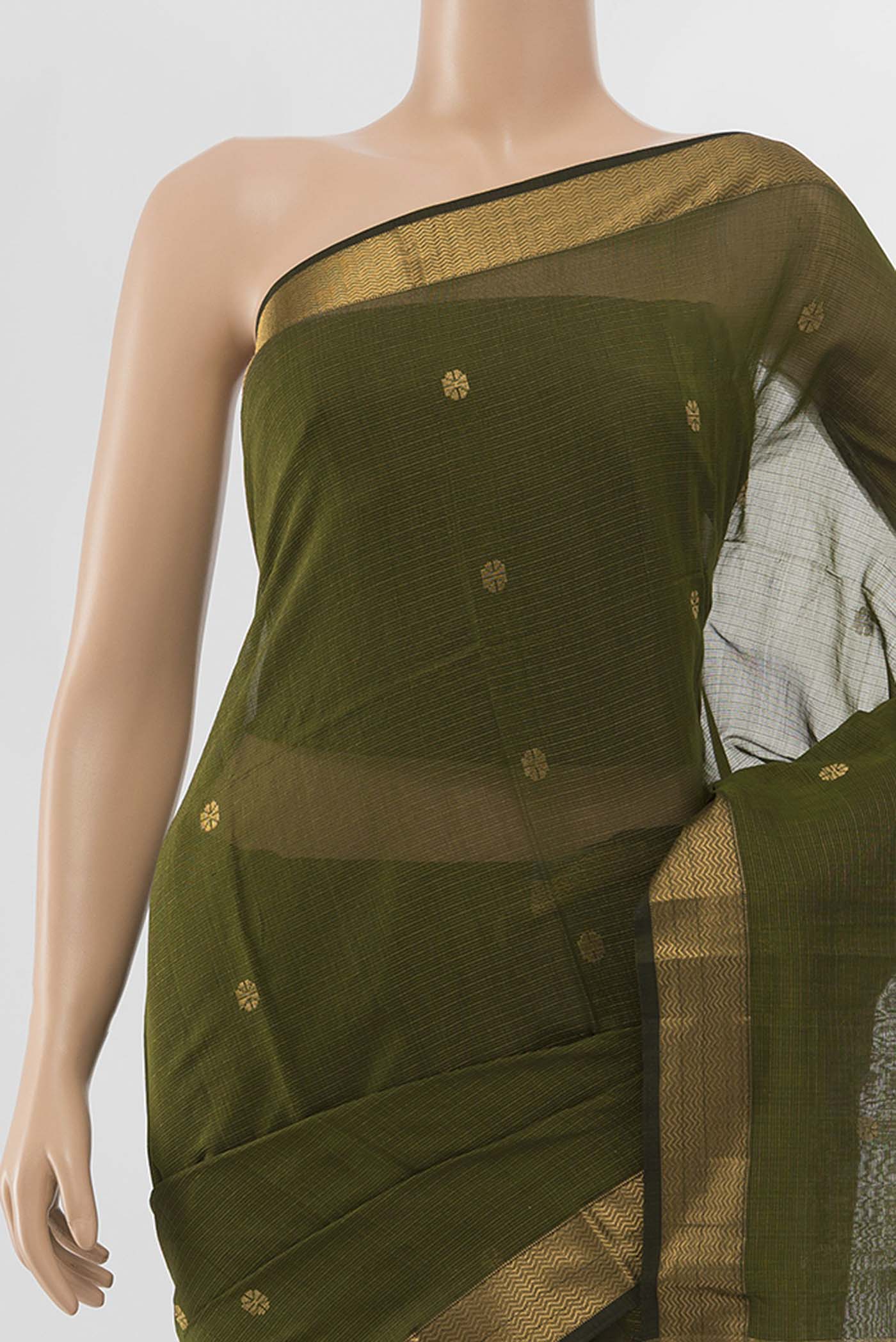 Mehandi Green Maheshwari Silk Cotton Saree - Image 2