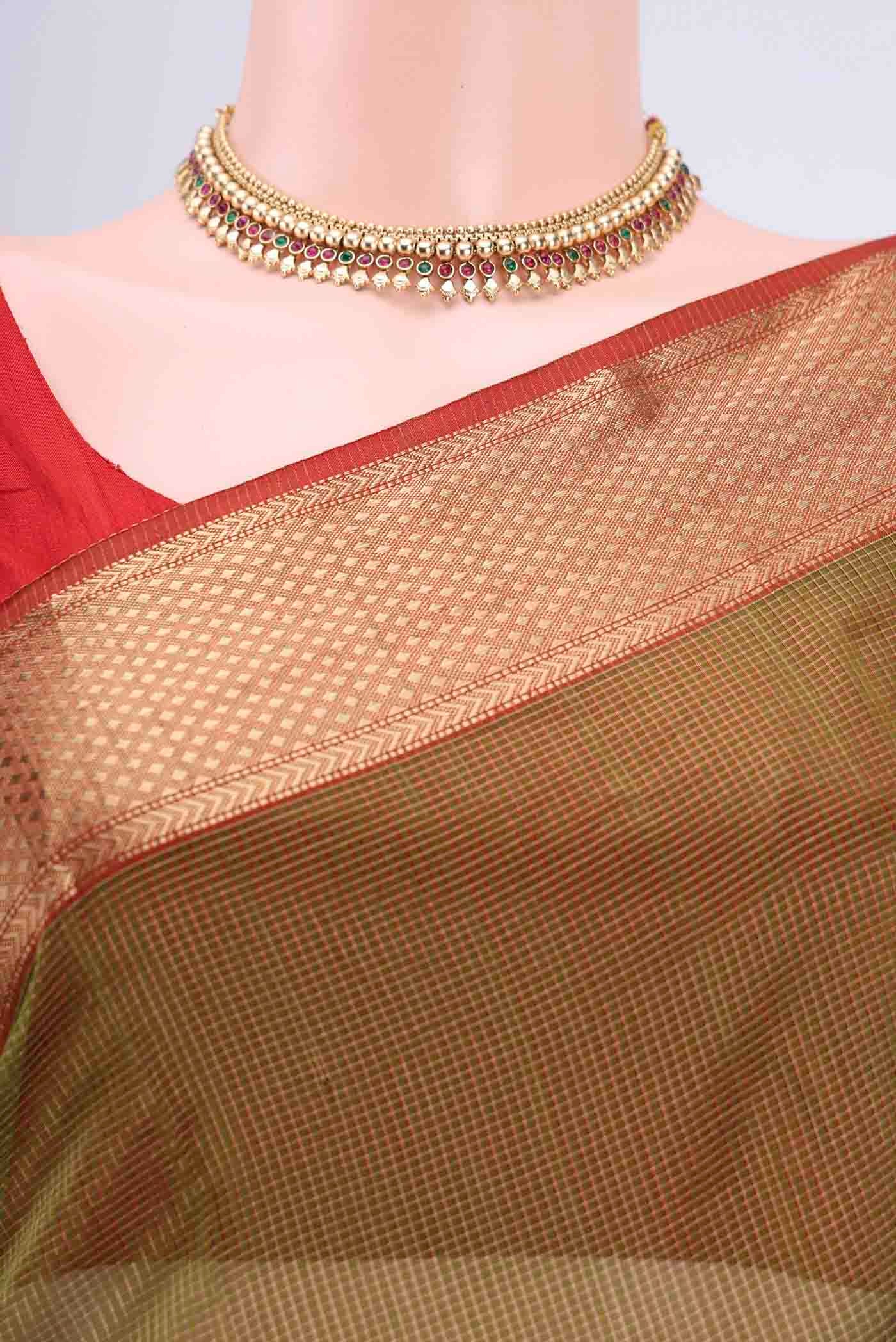 Mehandi Green Maheshwari Silk Cotton Saree - Image 2
