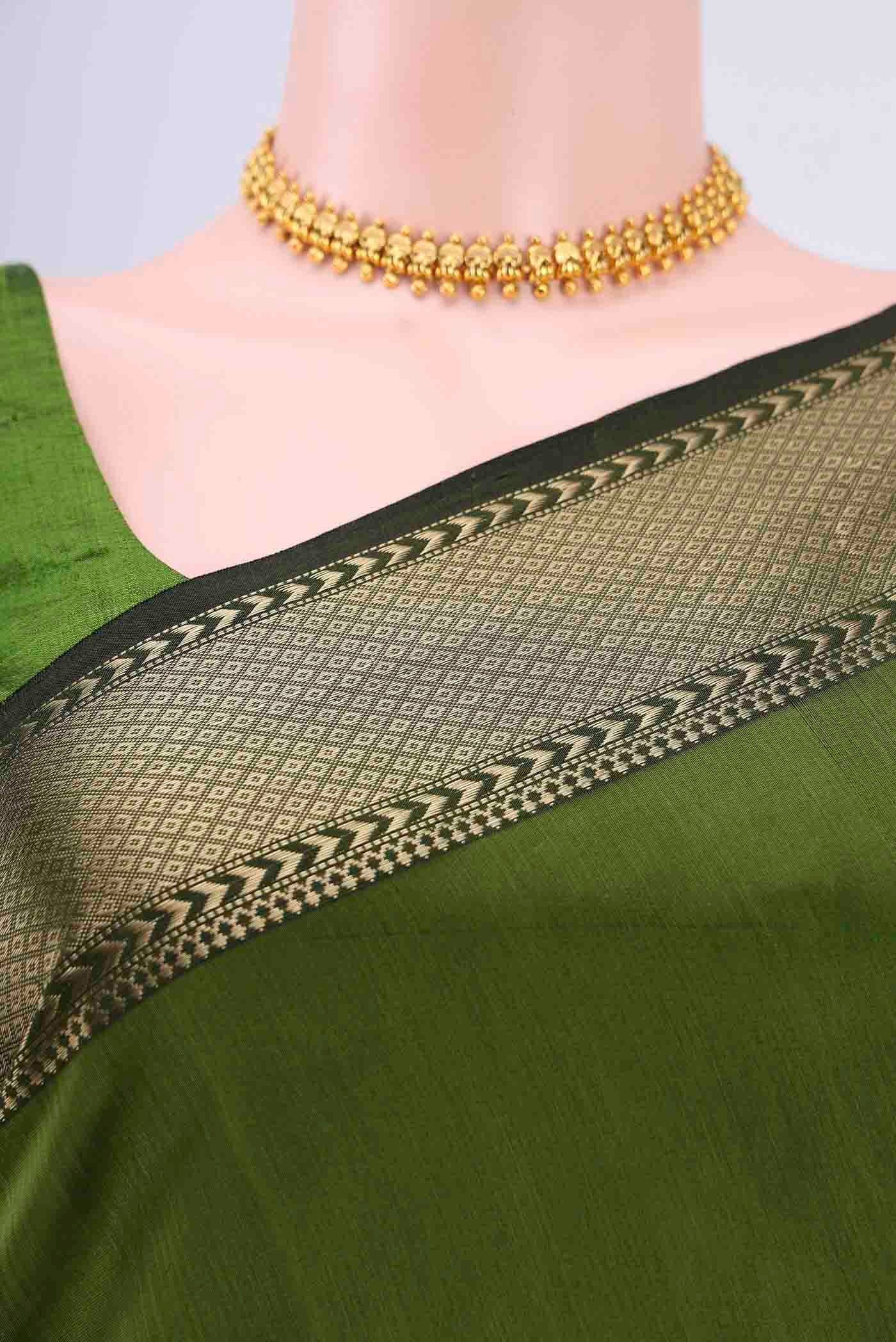 Mehandi Green Maheshwari Silk Cotton Saree - Image 2