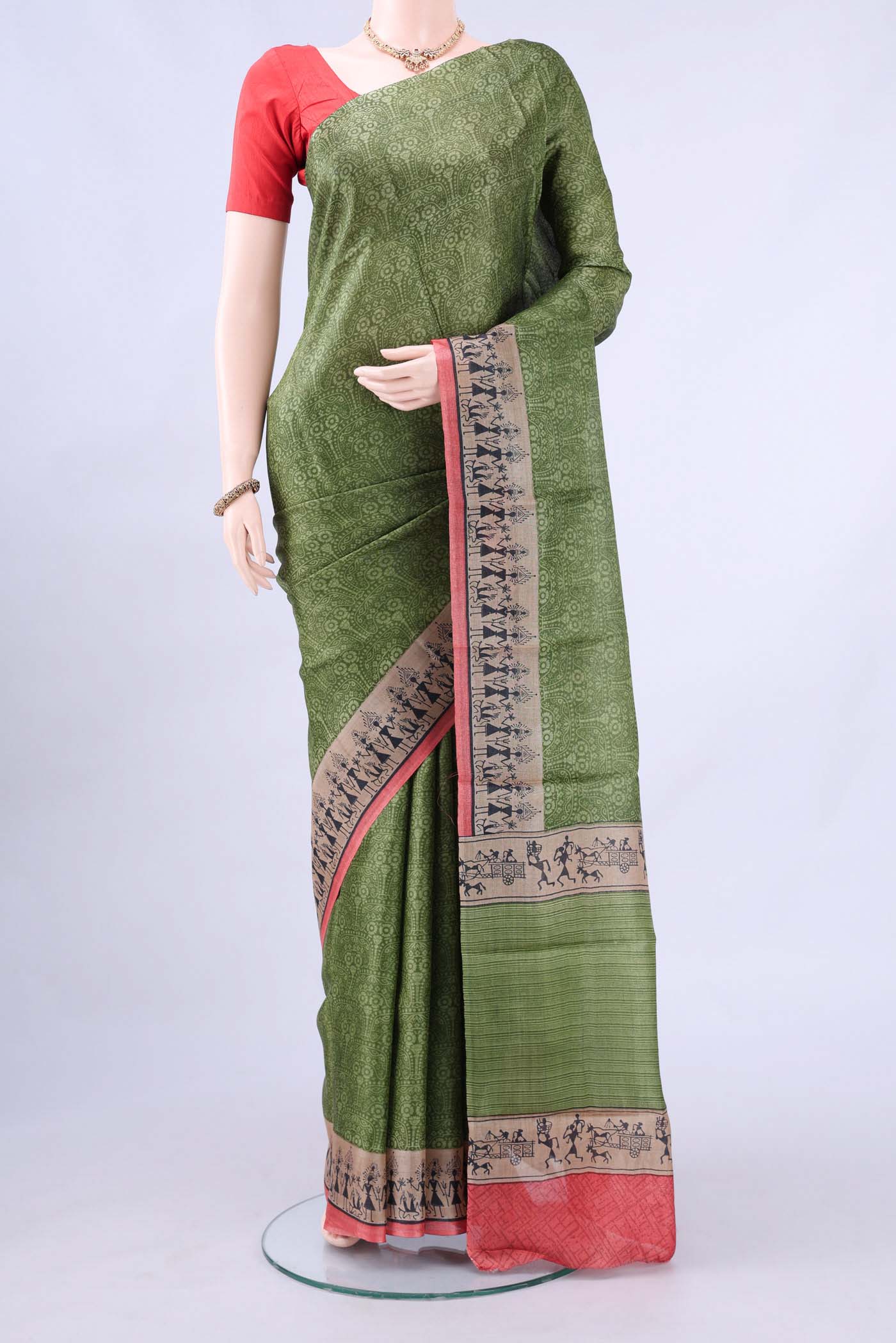 Mehandi Green Printed Silk Saree