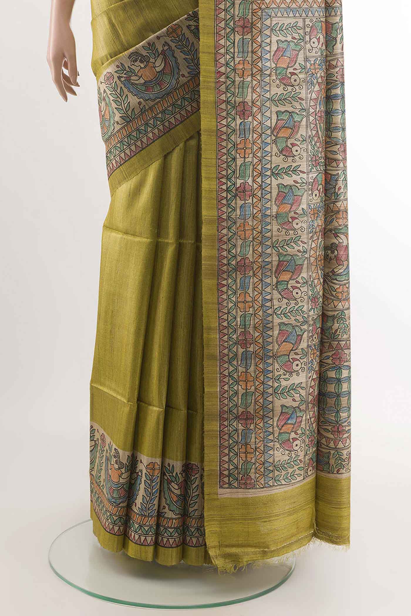 Mehandi Green Tussar Saree - Image 3