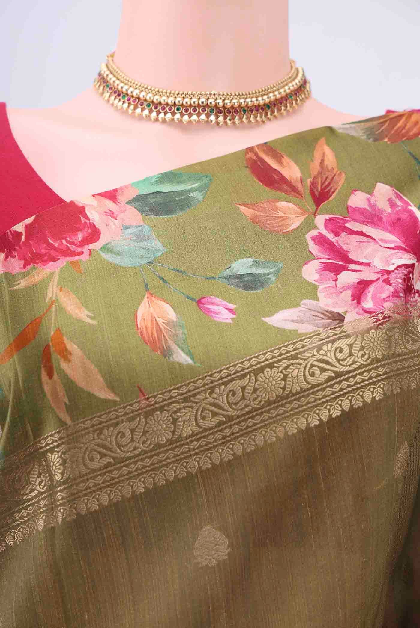 Mehandi Green Tussar Silk Saree - Image 2