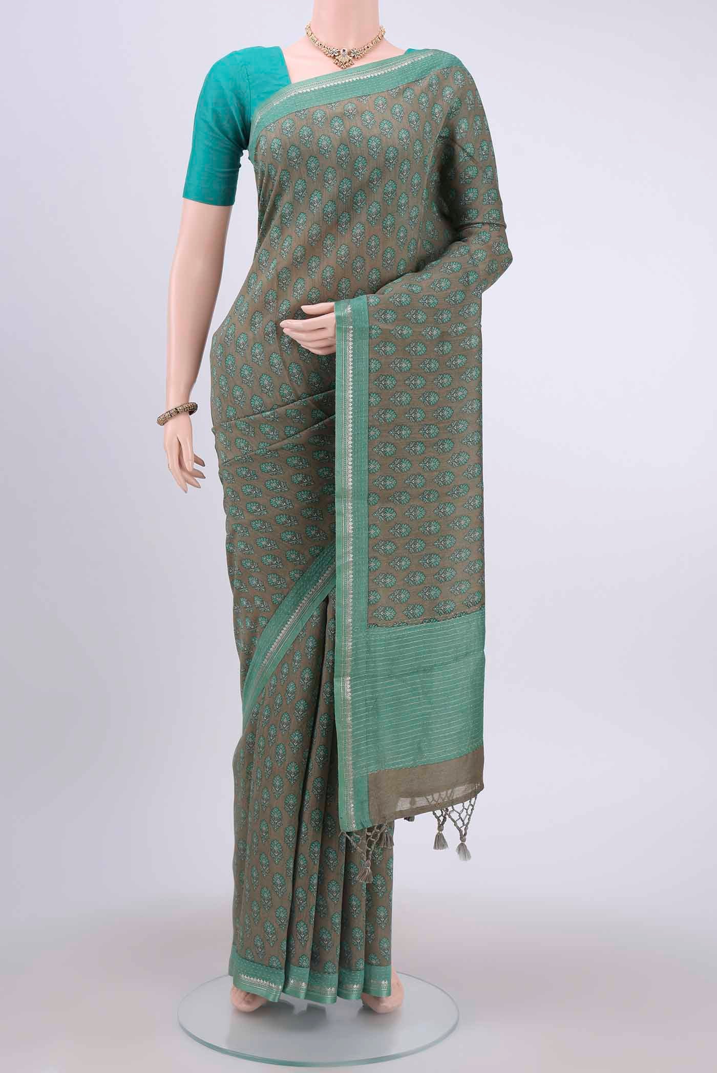 Grey Tussar Silk Saree