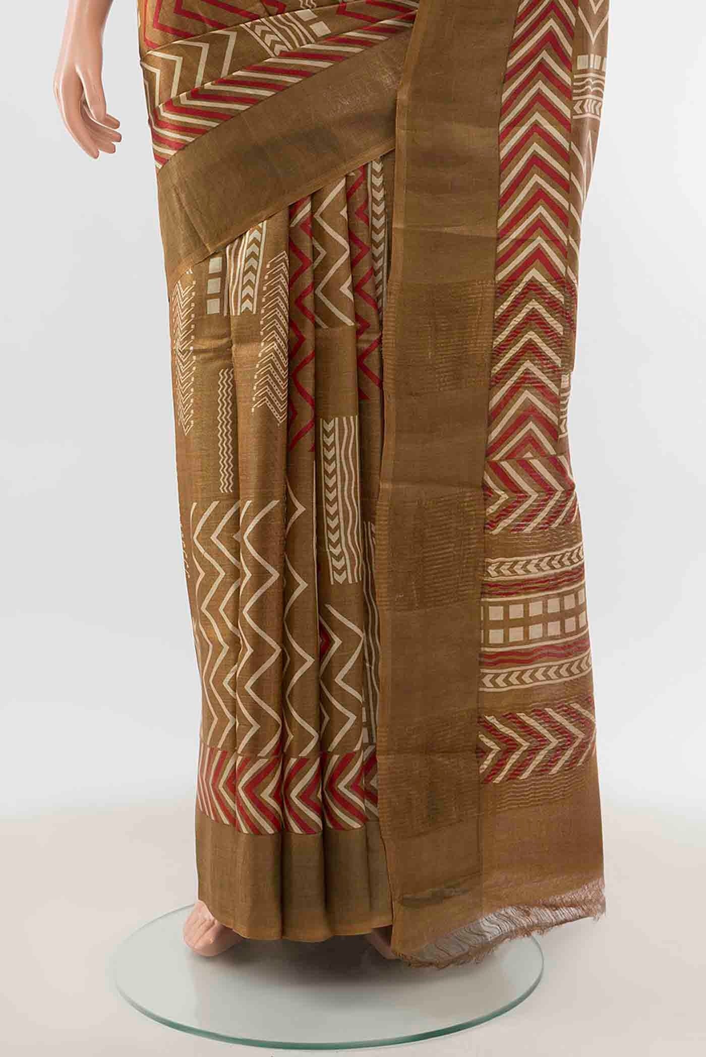 Mehandi Green Tussar Silk Saree - Image 3