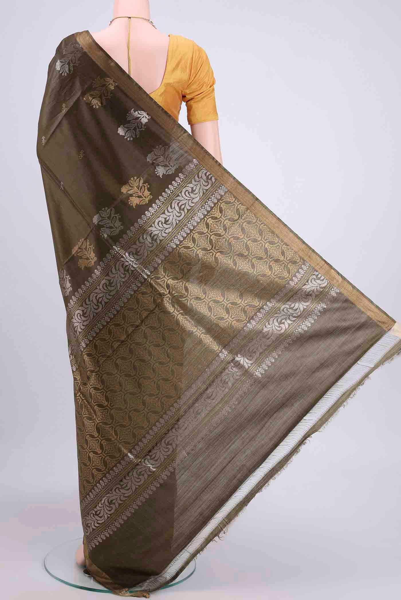 Mehandi Green Tussar Silk Saree - Image 3