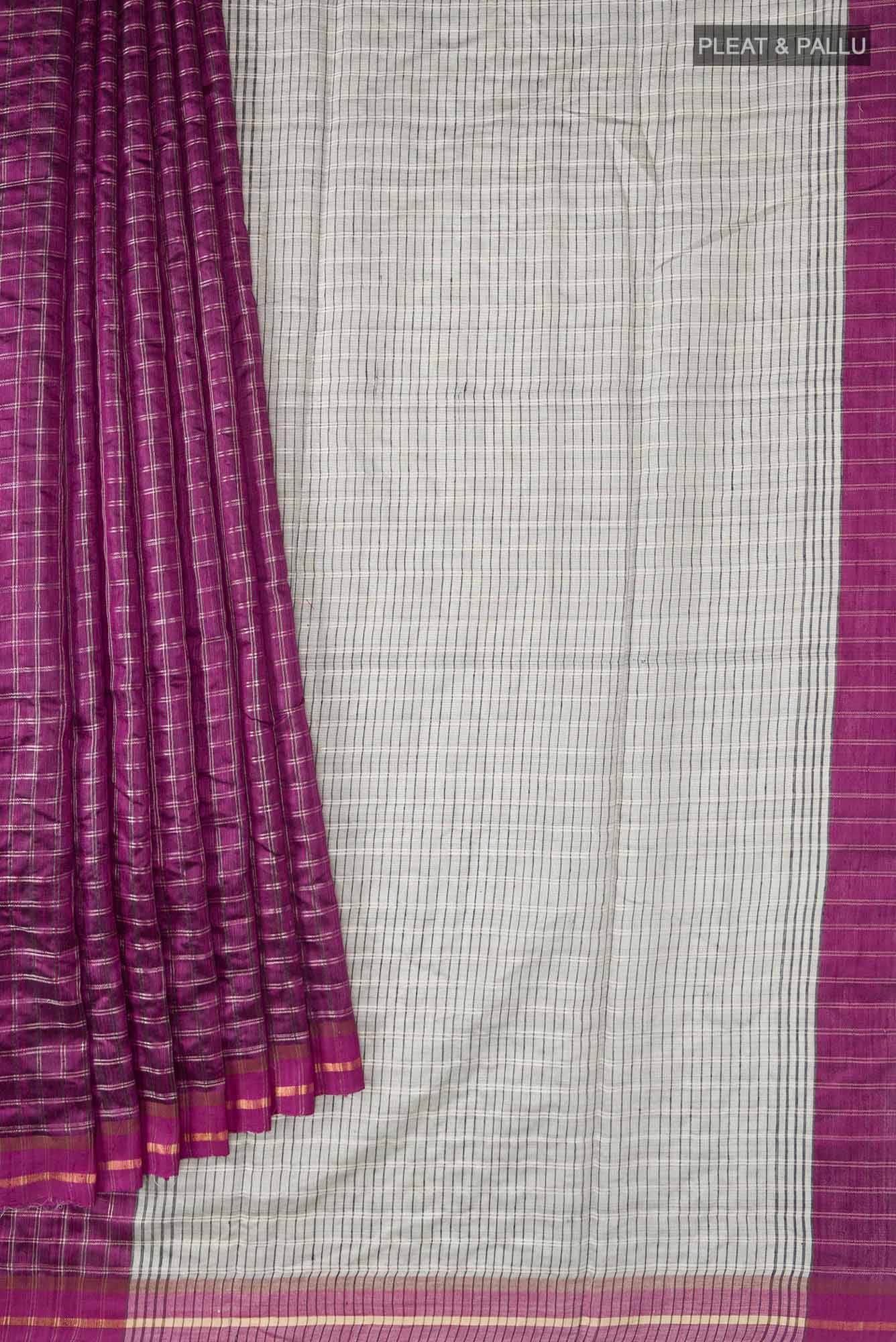 Metallic Magenta-Magenta Bhagalpuri Tussar Silk Saree - Image 2