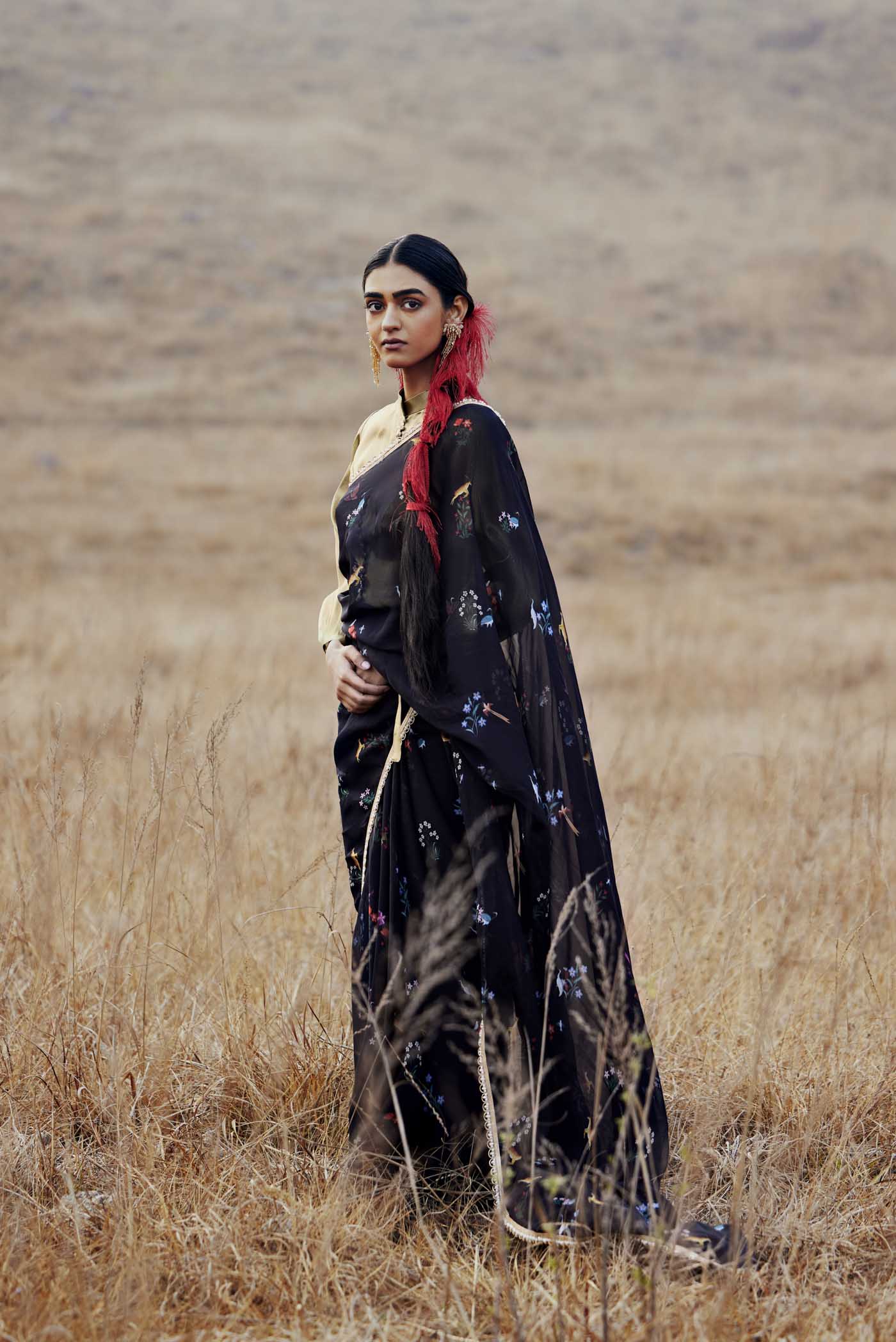 Midnight Lore-Black Pure Organza Silk Saree - Image 2