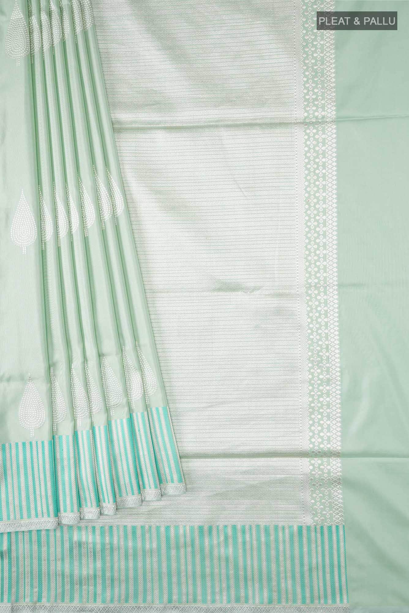Mint Green Banarasi Silk Saree - Image 2