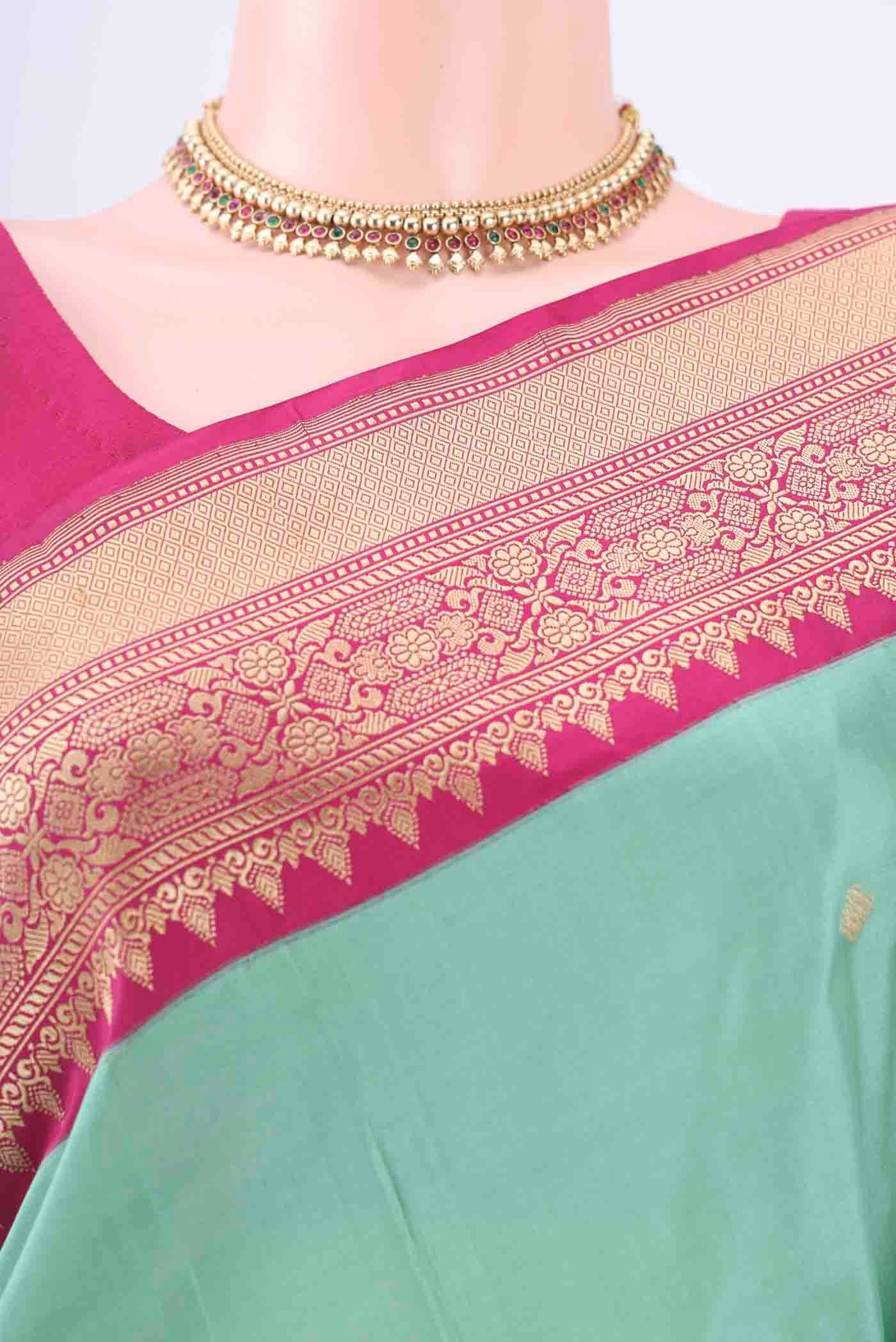 Mint Green Dual Tone Banarasi Silk Saree - Image 2