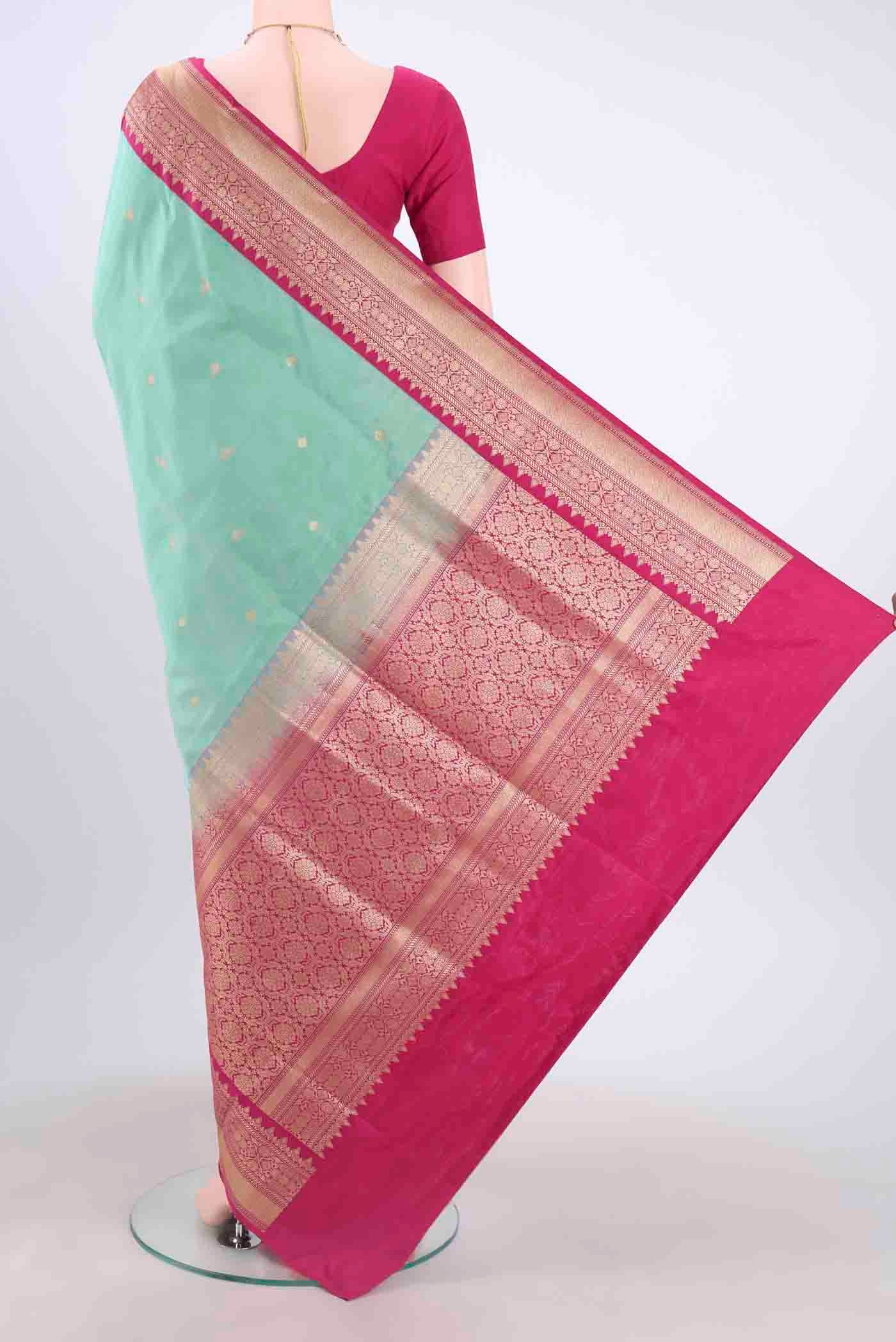 Mint Green Dual Tone Banarasi Silk Saree - Image 3