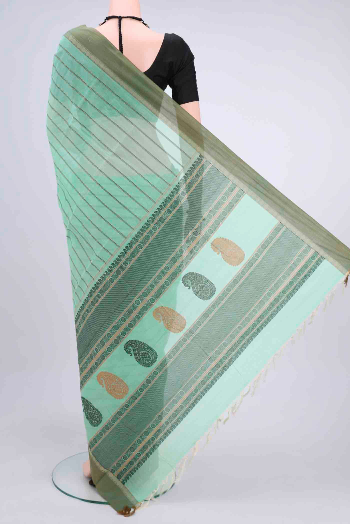 Mint Green Kanchi Cotton Saree - Image 3