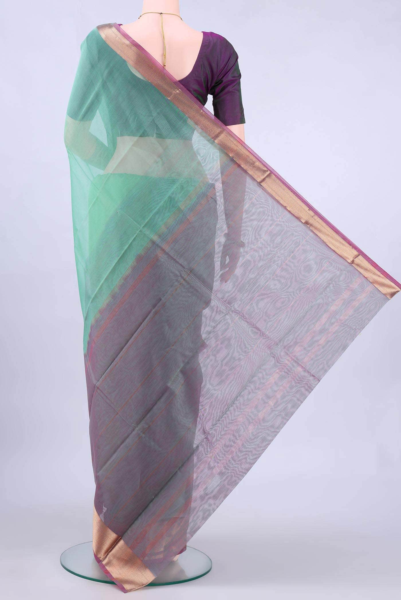 Mint Green Kora Cotton Saree - Image 2