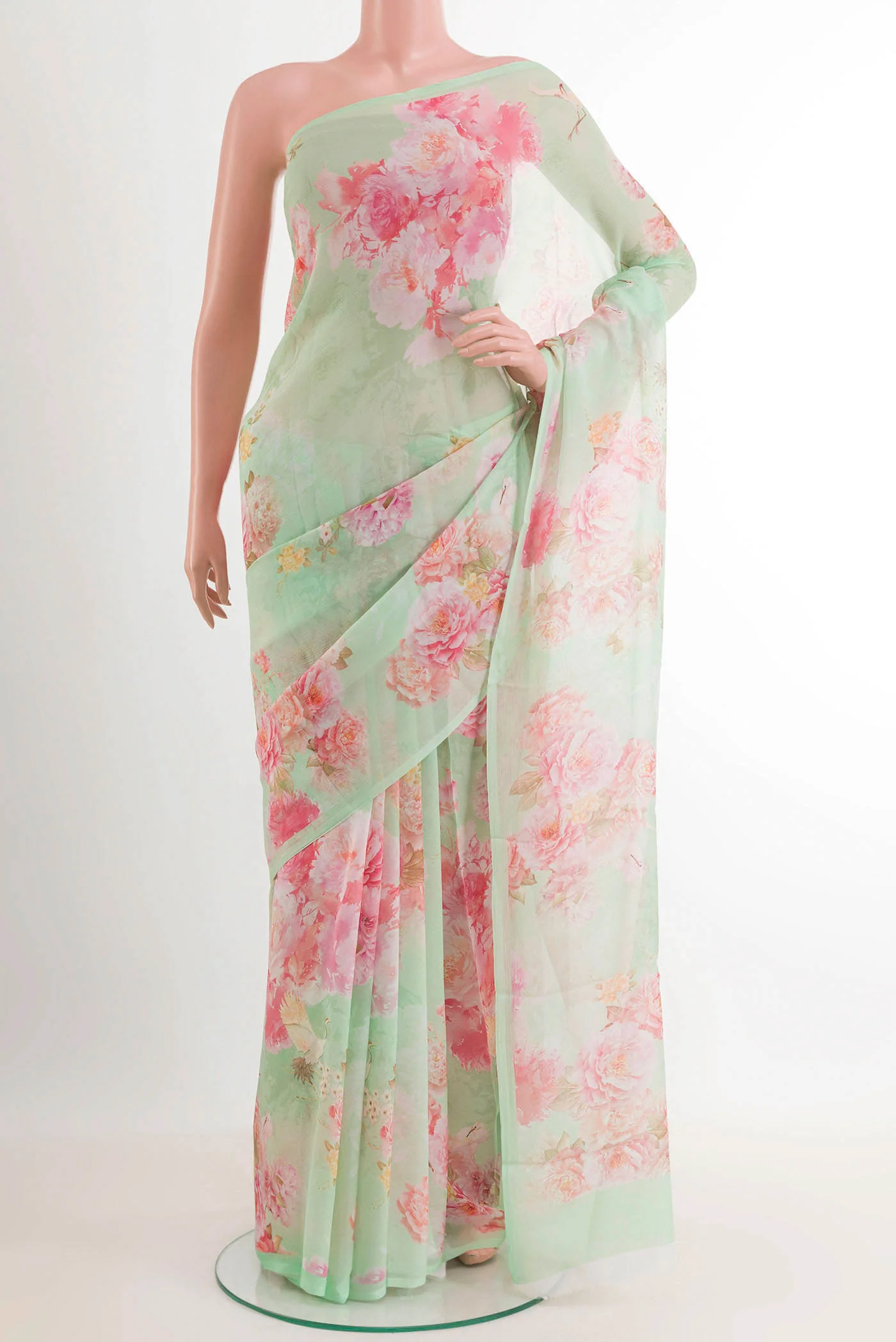 Mint Green Mysore Chiffon Saree