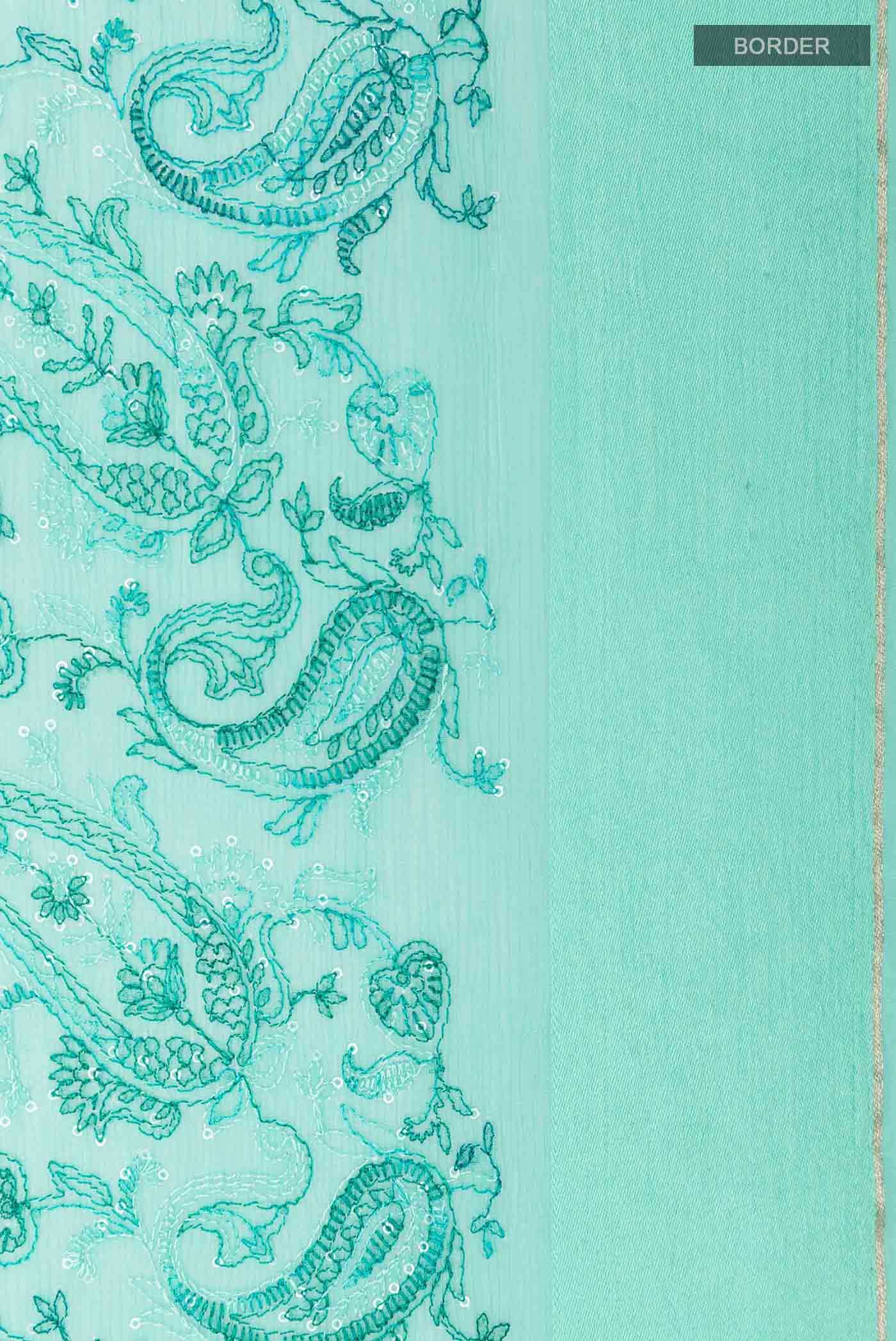 Mint Green Mysore Chiffon Saree - Image 4