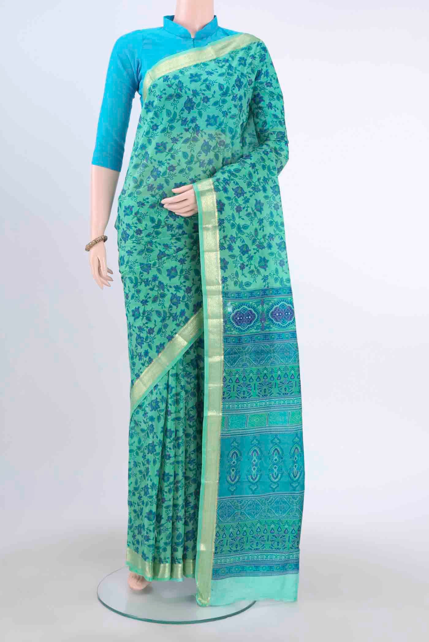 Mint Green Printed Silk Saree