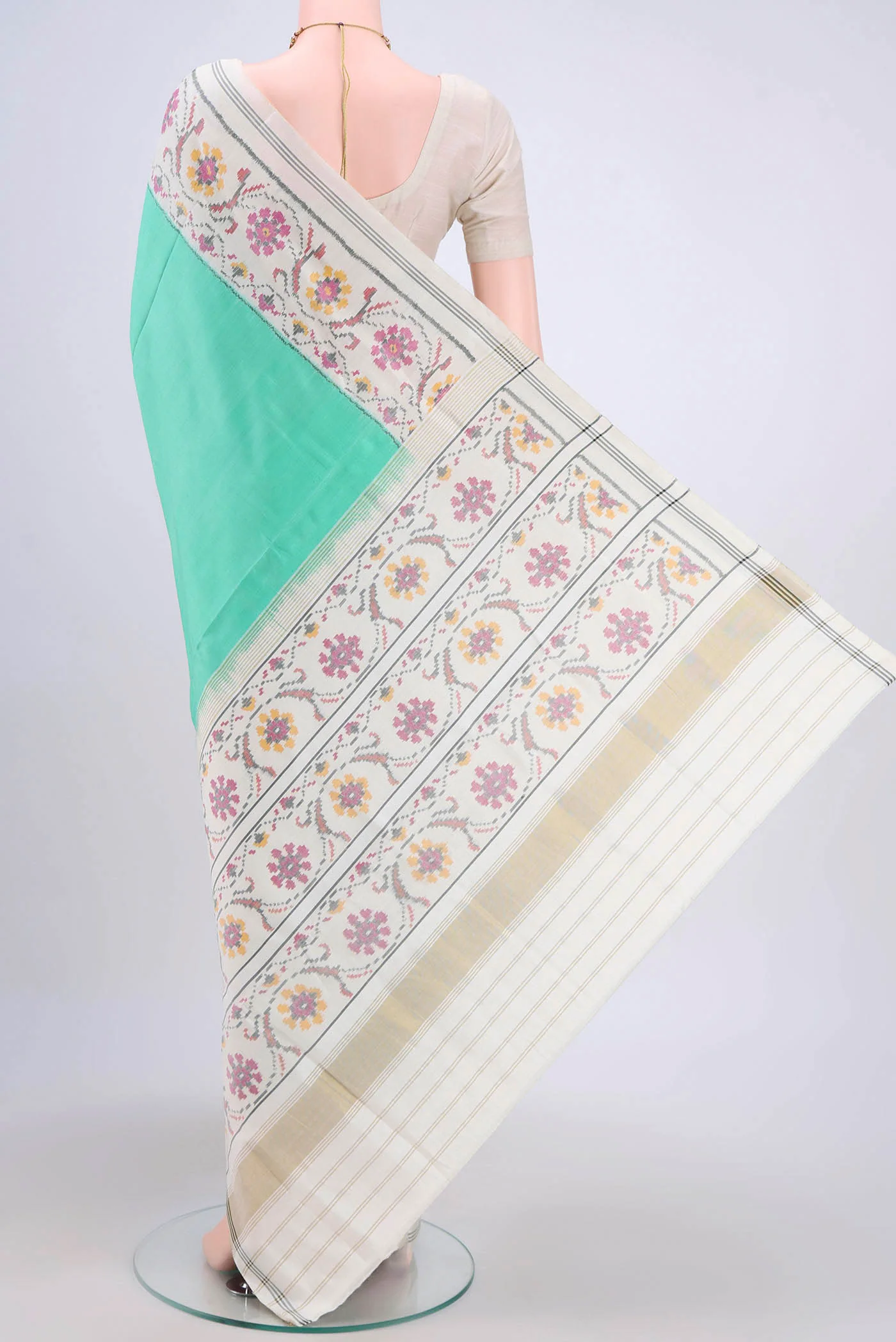 Sea Green Rajkot Patola Silk Saree - Image 3