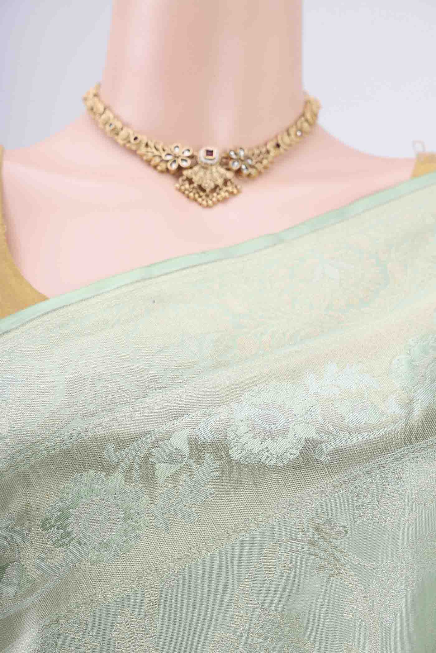 Mint Green Soft Silk Saree - Image 2