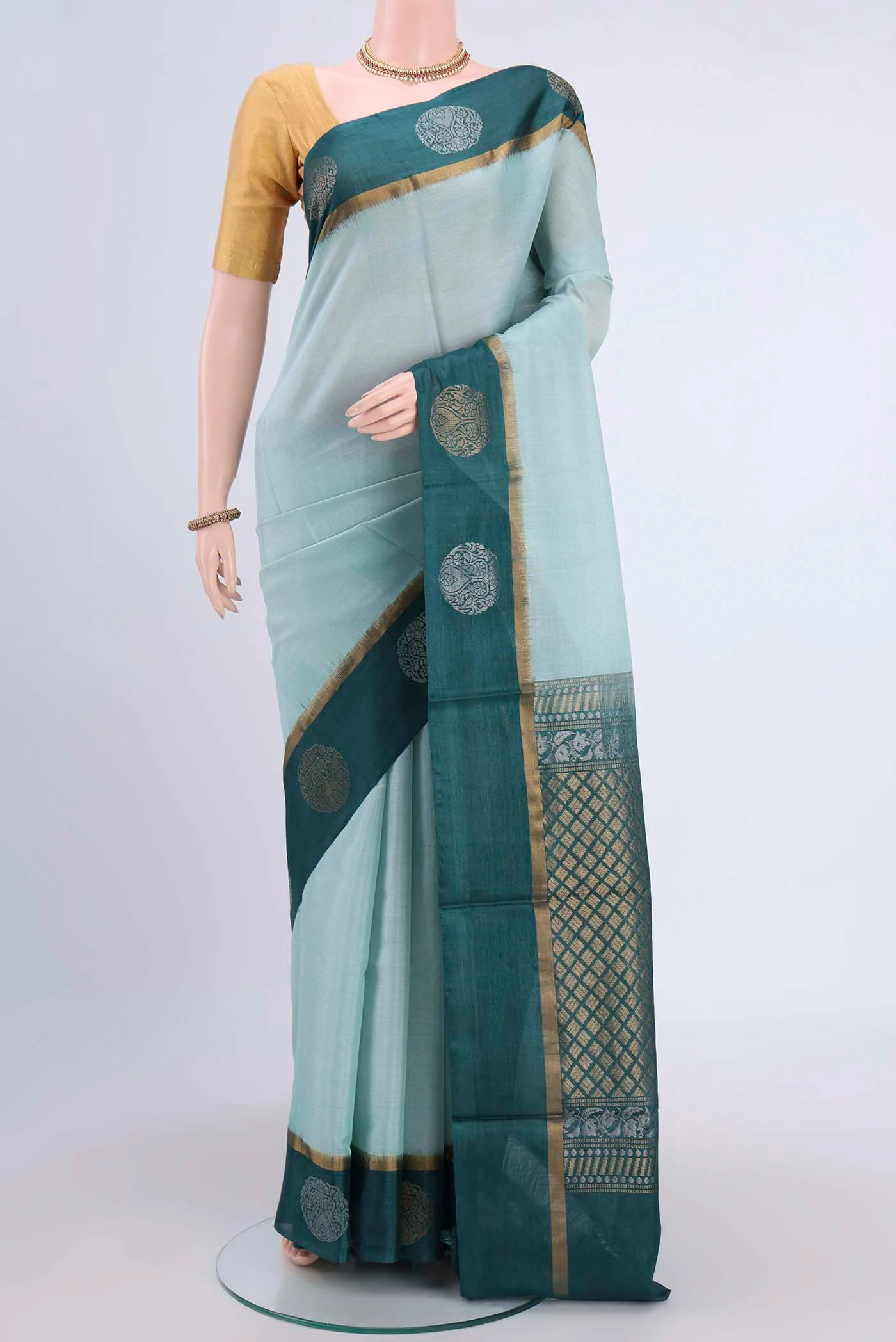 Light Blue Tussar Silk Saree