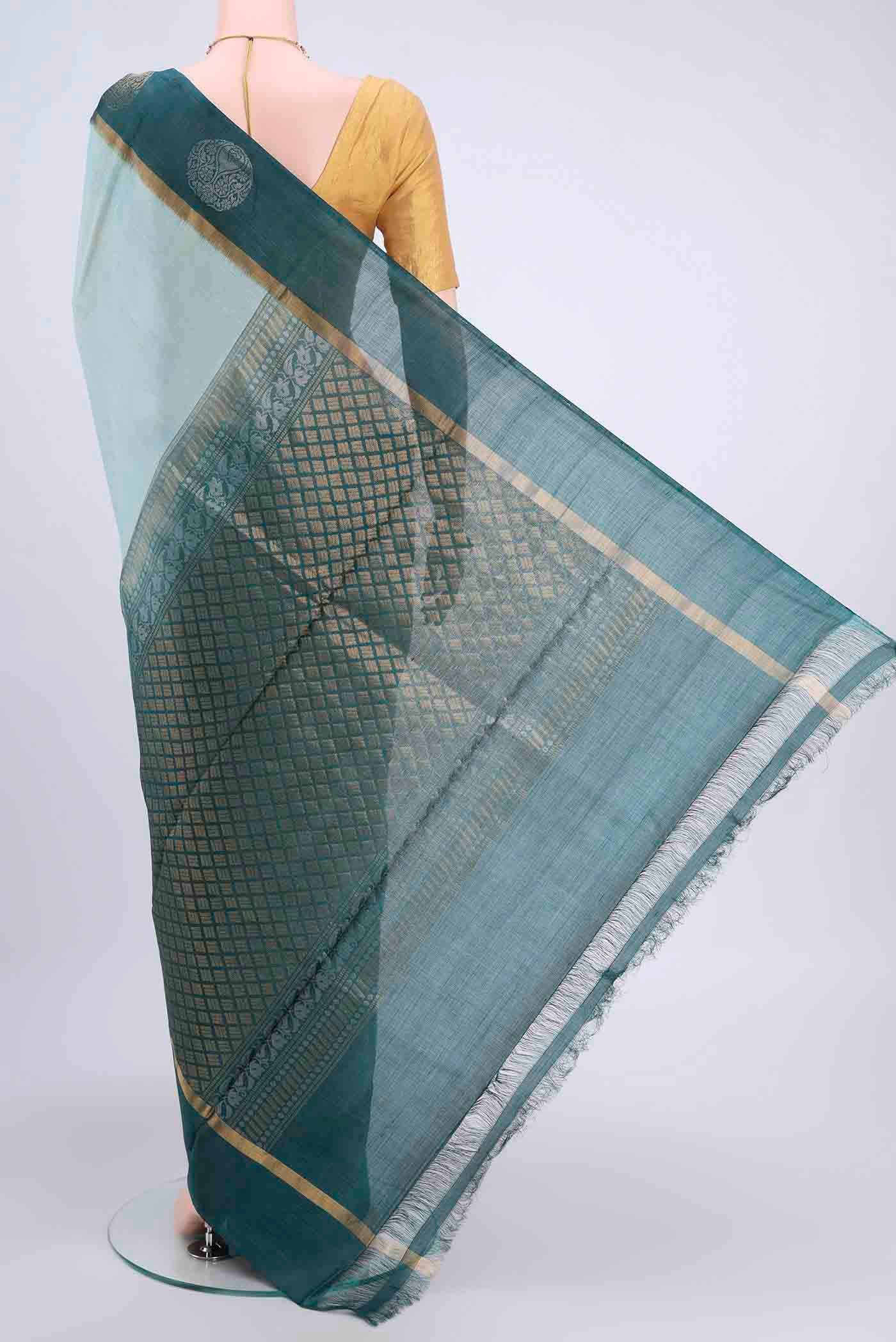 Light Blue Tussar Silk Saree - Image 3