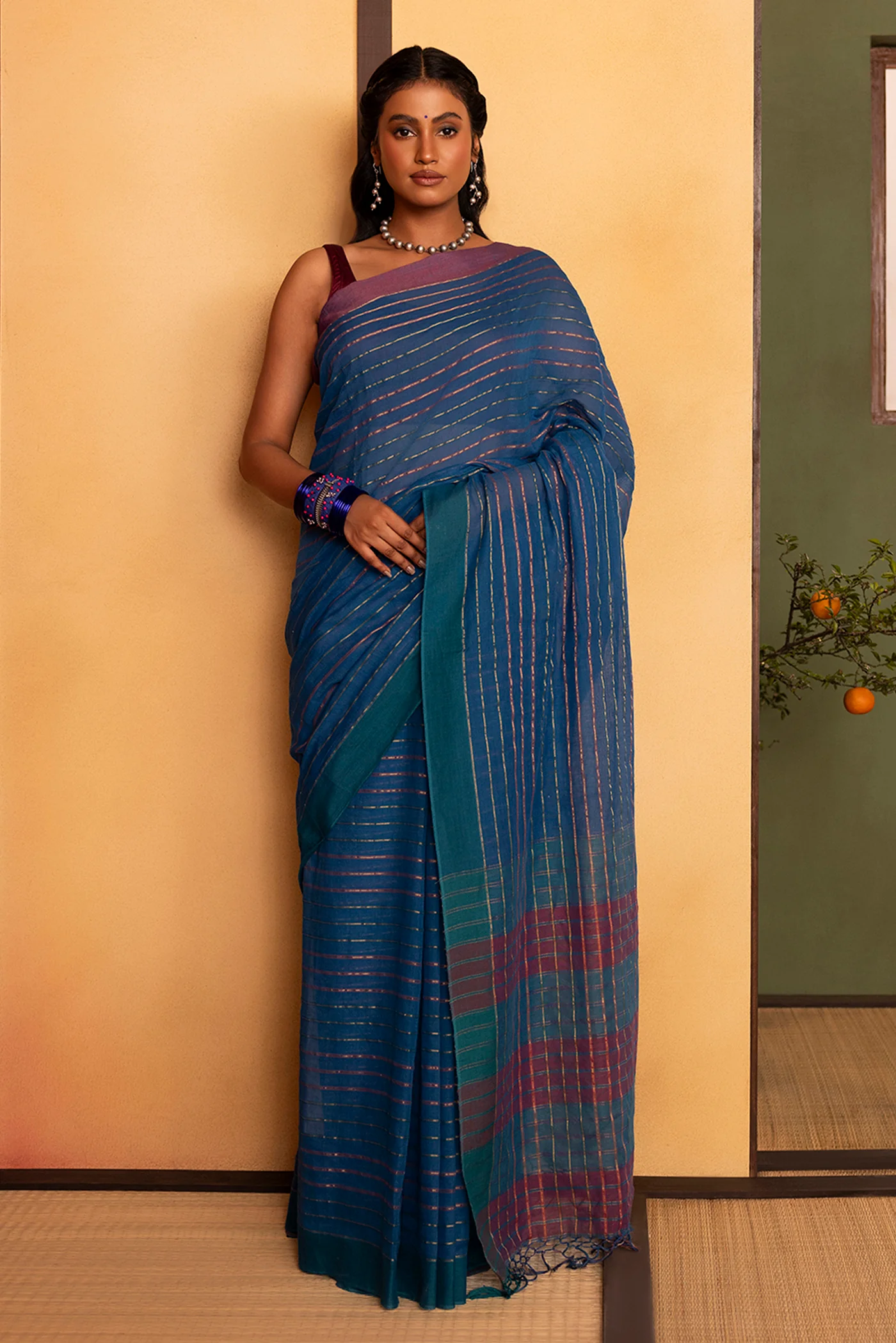 Mishri-Blue Cotton Saree - Image 2
