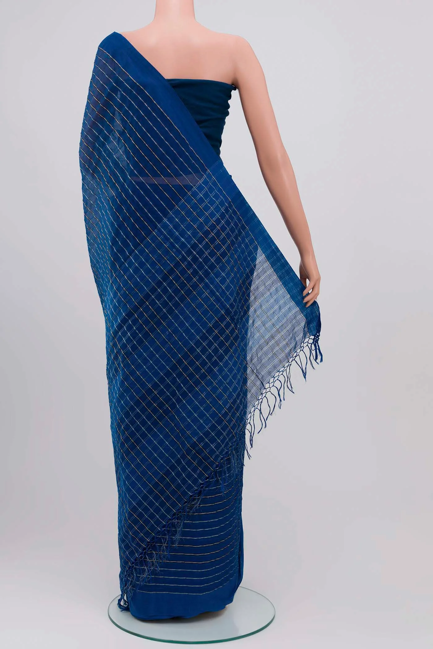 Mishri-Navy Blue Cotton Saree - Image 4