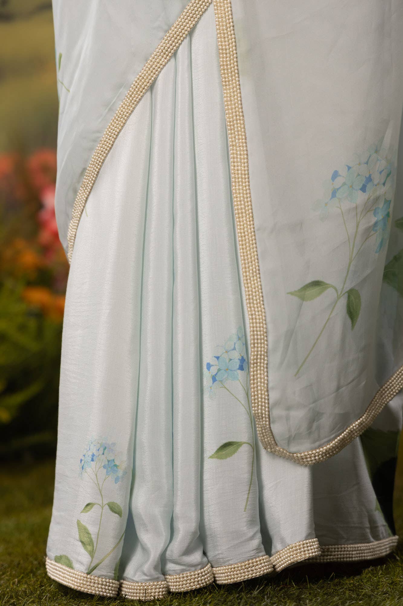 Misty Morning-Pastel Blue Organza Silk Saree - Image 3