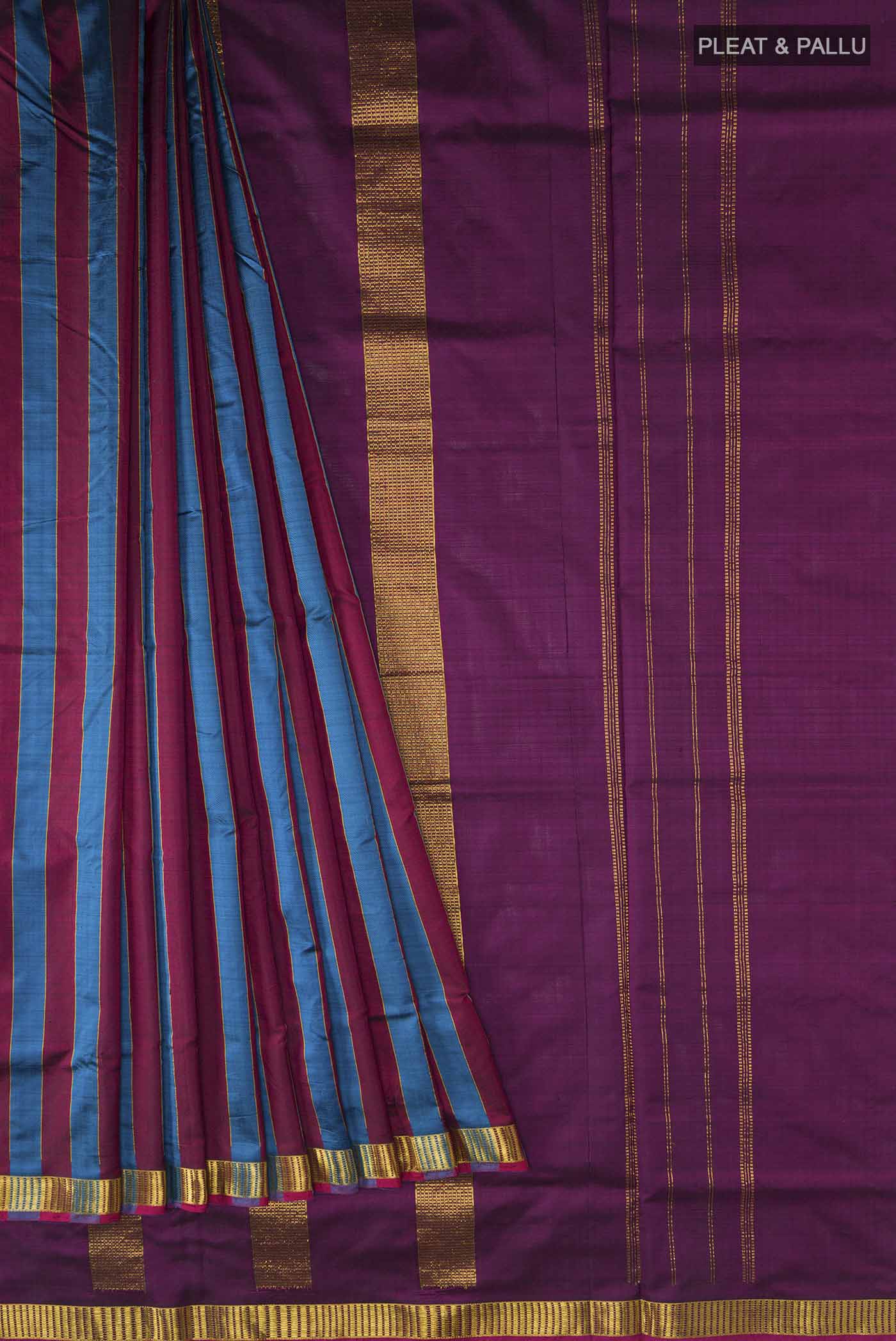 Multi Color Kanjivaram Silk Nine Yards Saree - Image 4