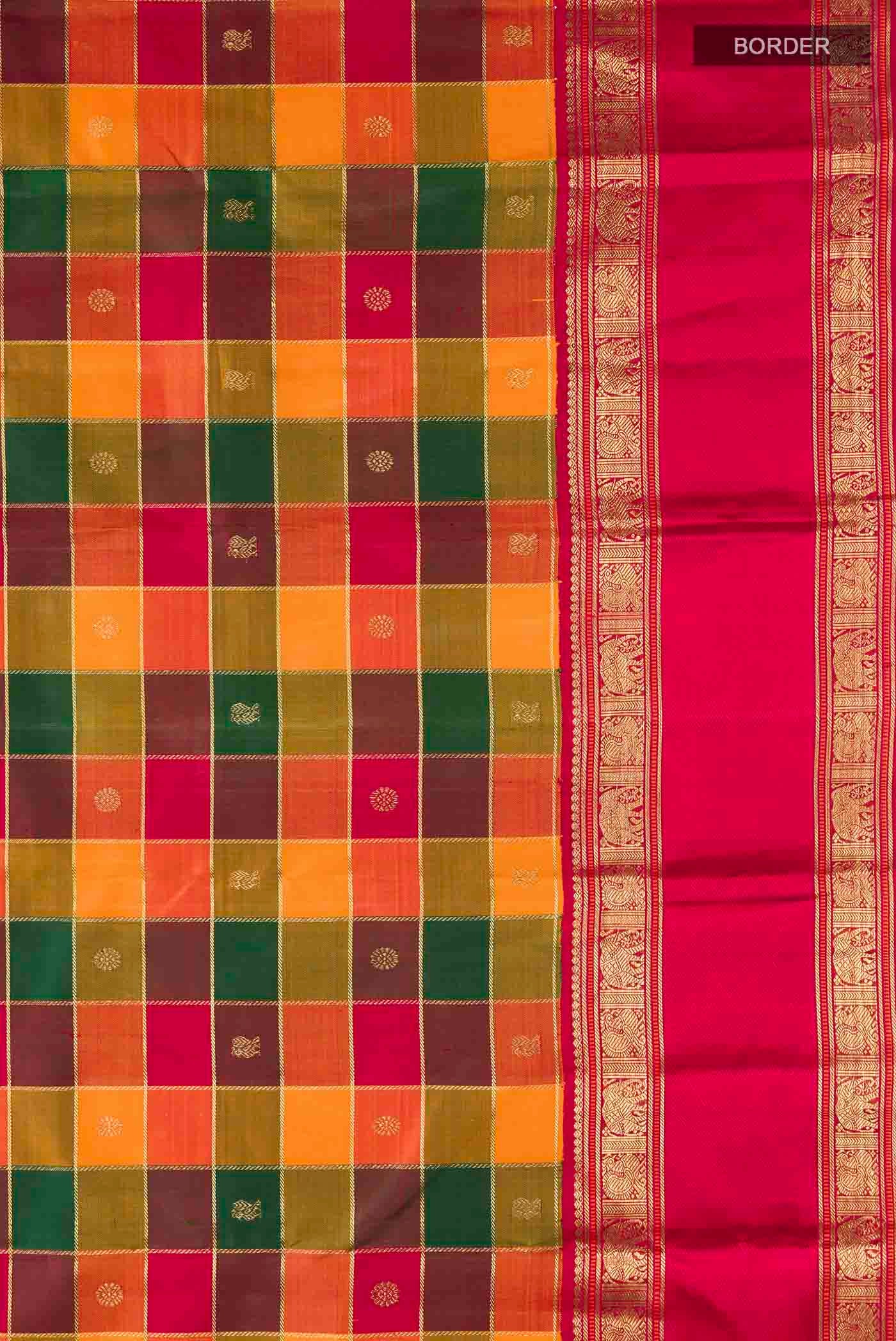 Multi Color Kanjivaram Silk Saree - Image 3
