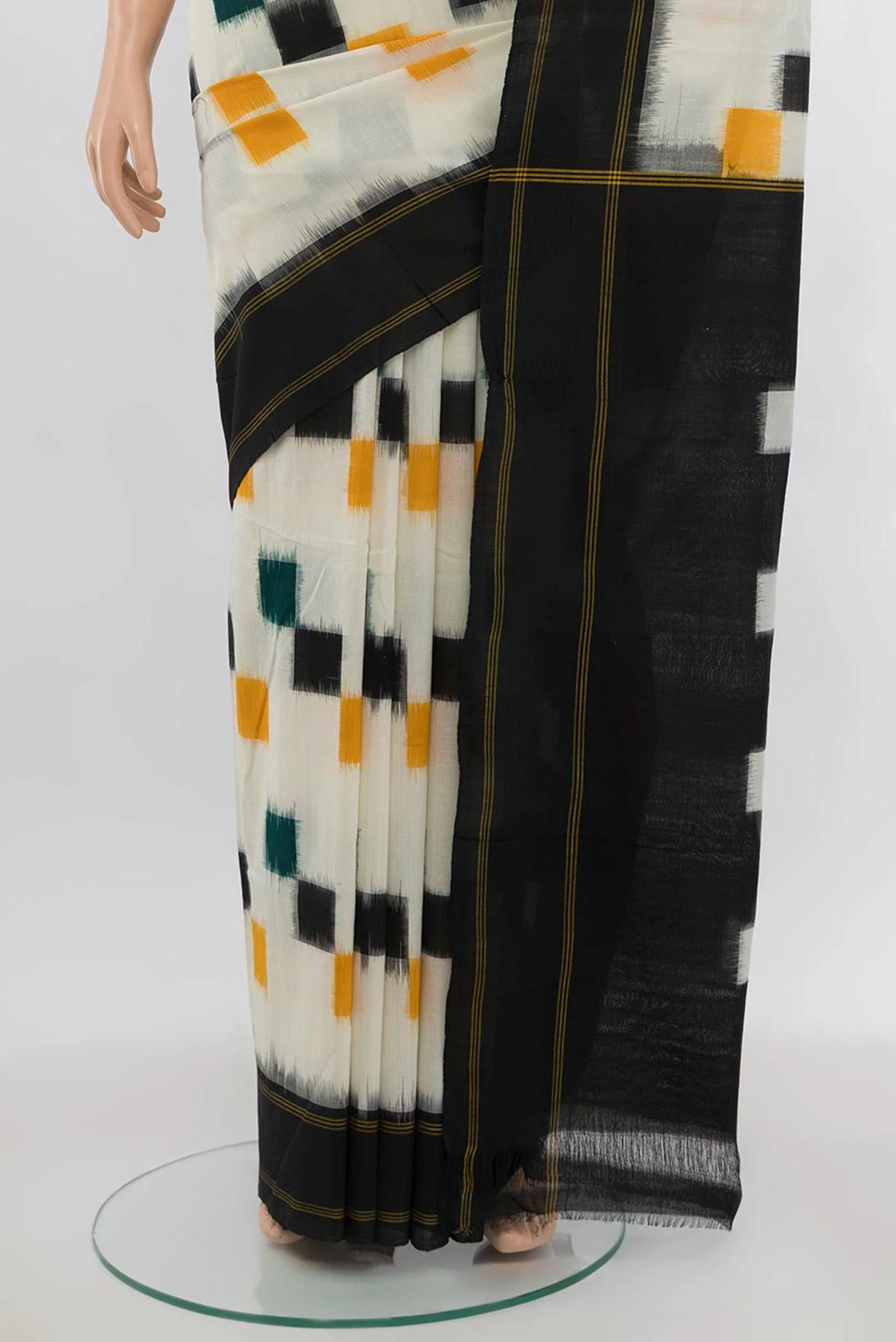 Off White Pochampally Cotton Saree - Image 3