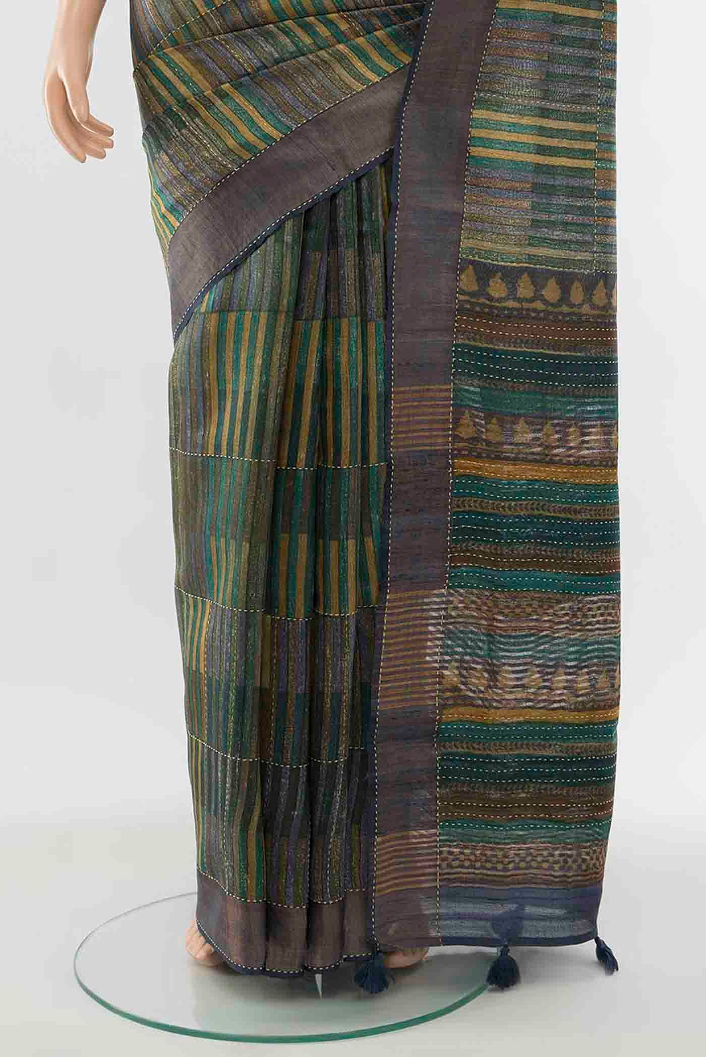 Multi Color Tussar Silk Saree - Image 3