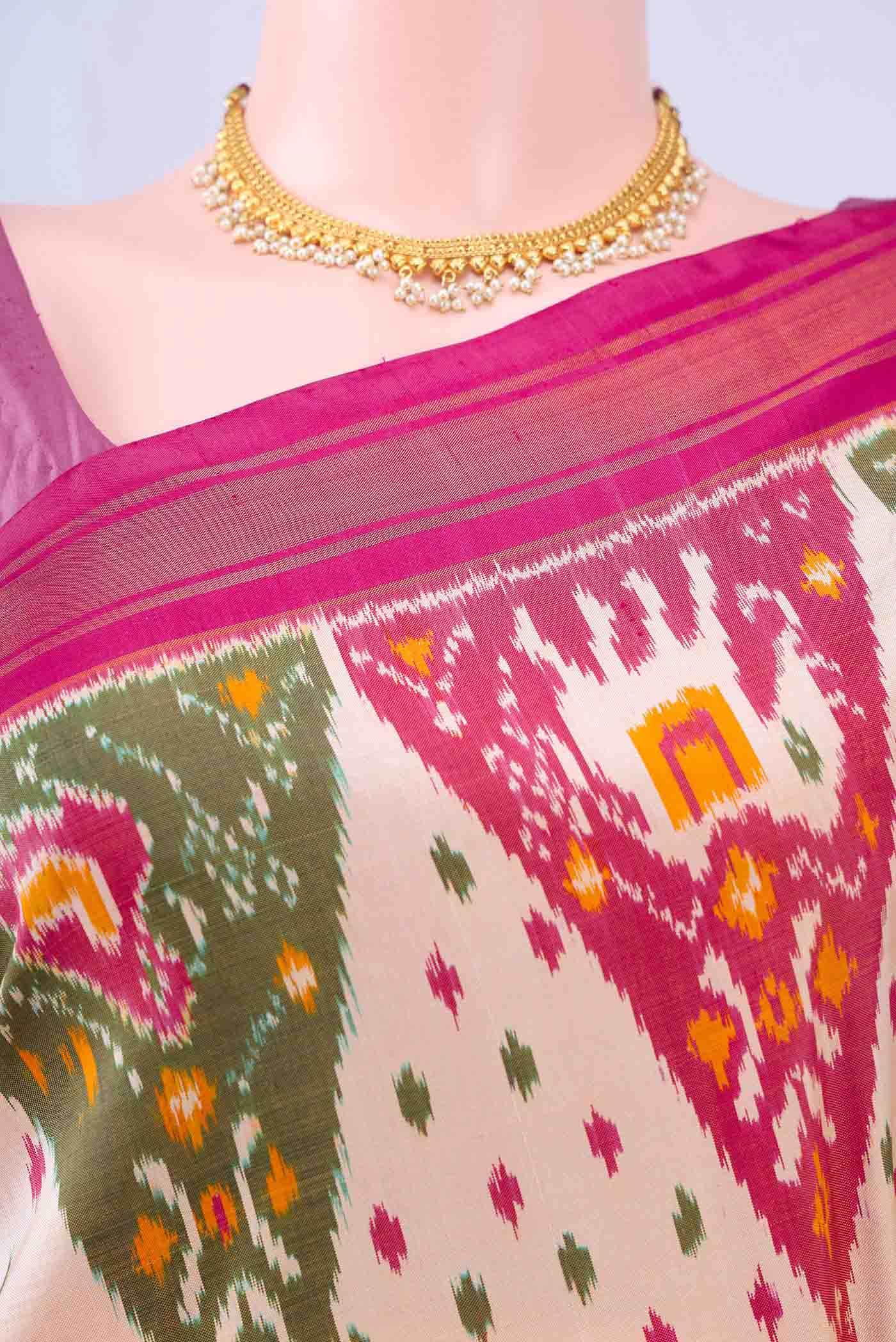 multi Dual Tone Pochampally Silk Saree - Image 3