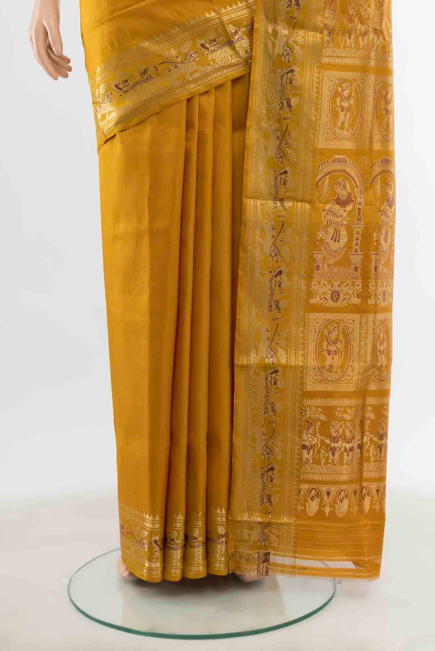 Mustard Baluchari Silk Saree - Image 3